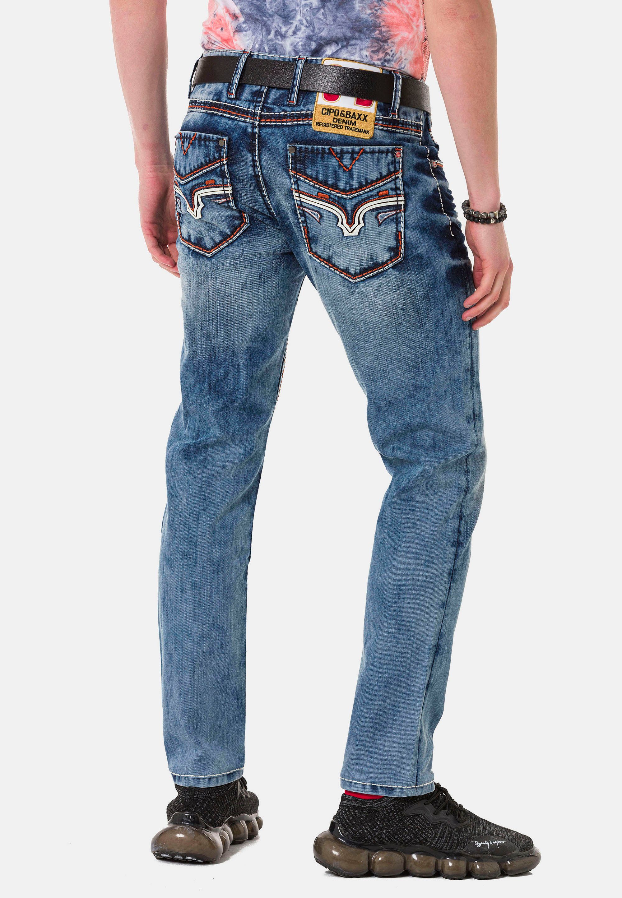 Cipo kontrastfarbenen Straight-Jeans Nähten mit Baxx &