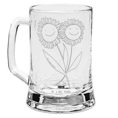 Mr. & Mrs. Panda Bierkrug Blume Sonnenblume - Transparent - Geschenk, Garten, Bierkrug Glas, Bl, Premium Glas