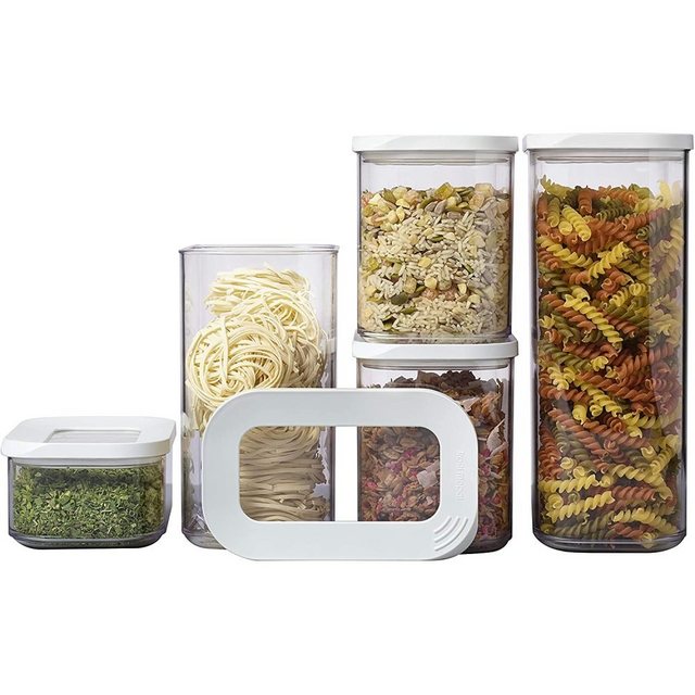 FeelGlad Frischhaltedose “Set aus 5 Vorratsdosen mit Deckel, verschiedene Größen, Kunststoff, klar/weiß, 425ML*1+1000ML*2+1500ML*1+2000ML*1”, (5-tlg)