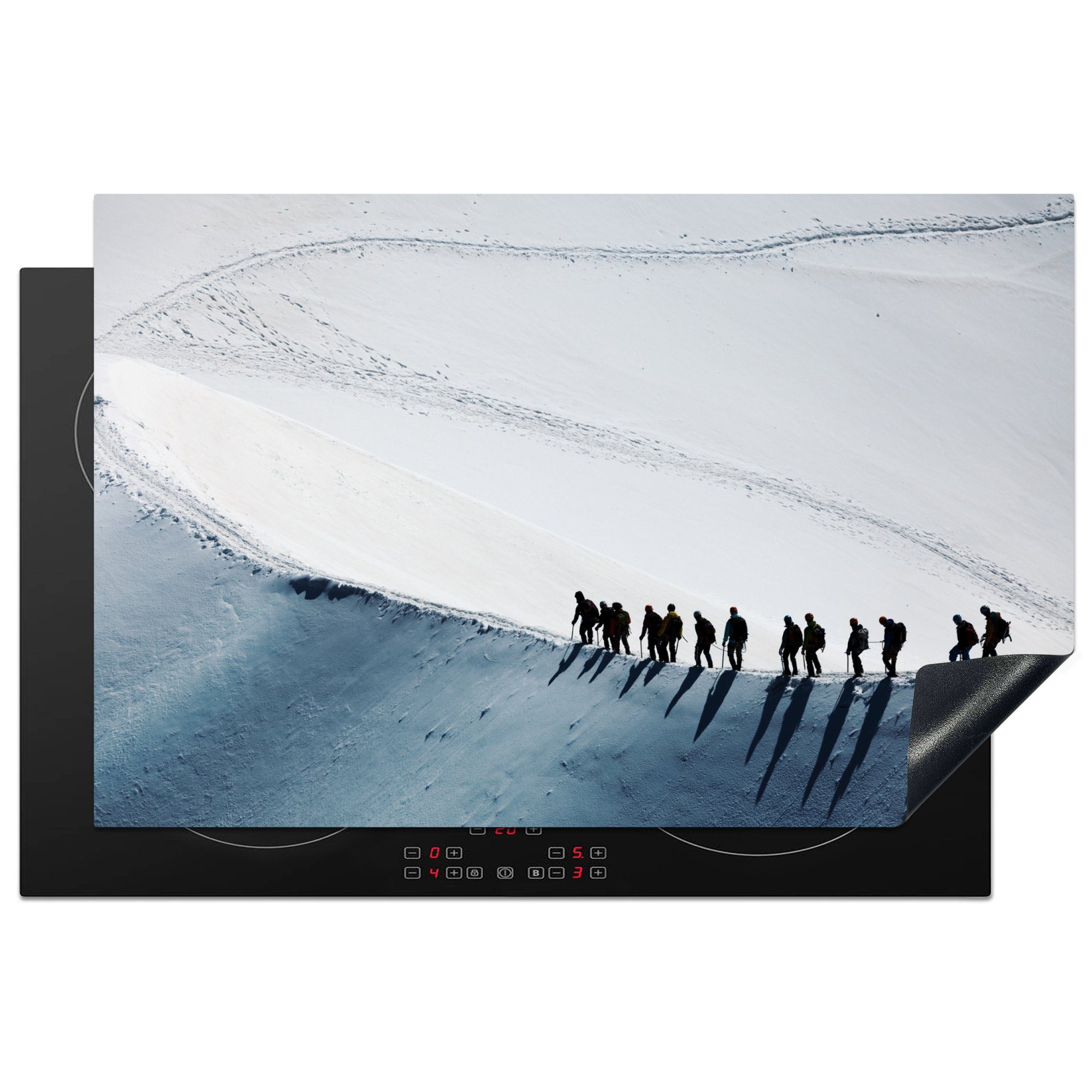 MuchoWow Herdblende-/Abdeckplatte Eine Gruppe von Bergsteigern besteigt den Mont Blanc, Vinyl, (1 tlg), 81x52 cm, Induktionskochfeld Schutz für die küche, Ceranfeldabdeckung