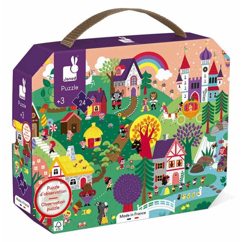 Janod Puzzle Beobachtungspuzzle im Koffer Märchen 24 Teile, Puzzleteile