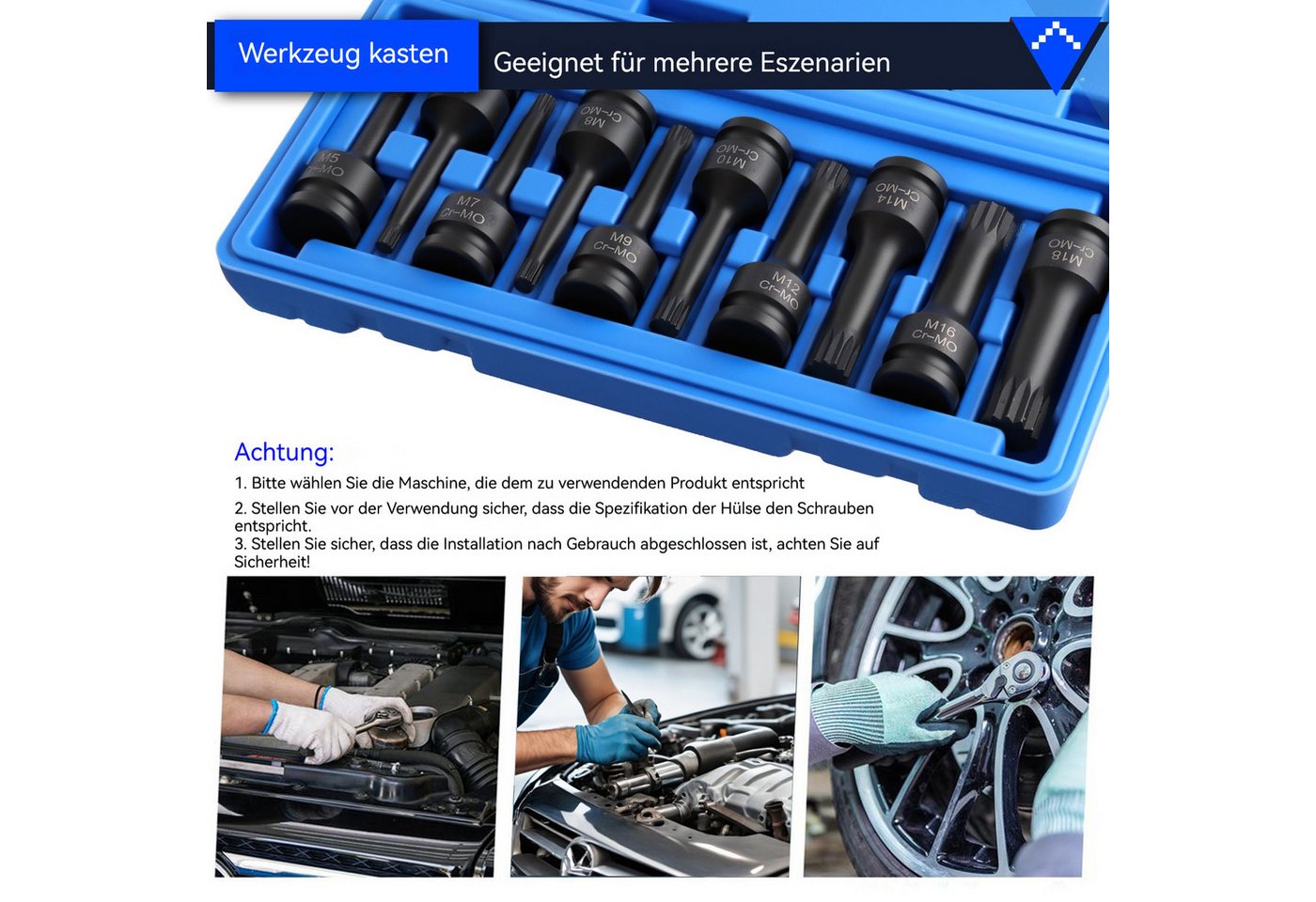 Thumbnail - Hikity Steckschlüssel 1/2-Zoll-Sechskant-Schlagbohrer-Satz mit M-Antrieb M5-M18, 10-teilig (10 St)