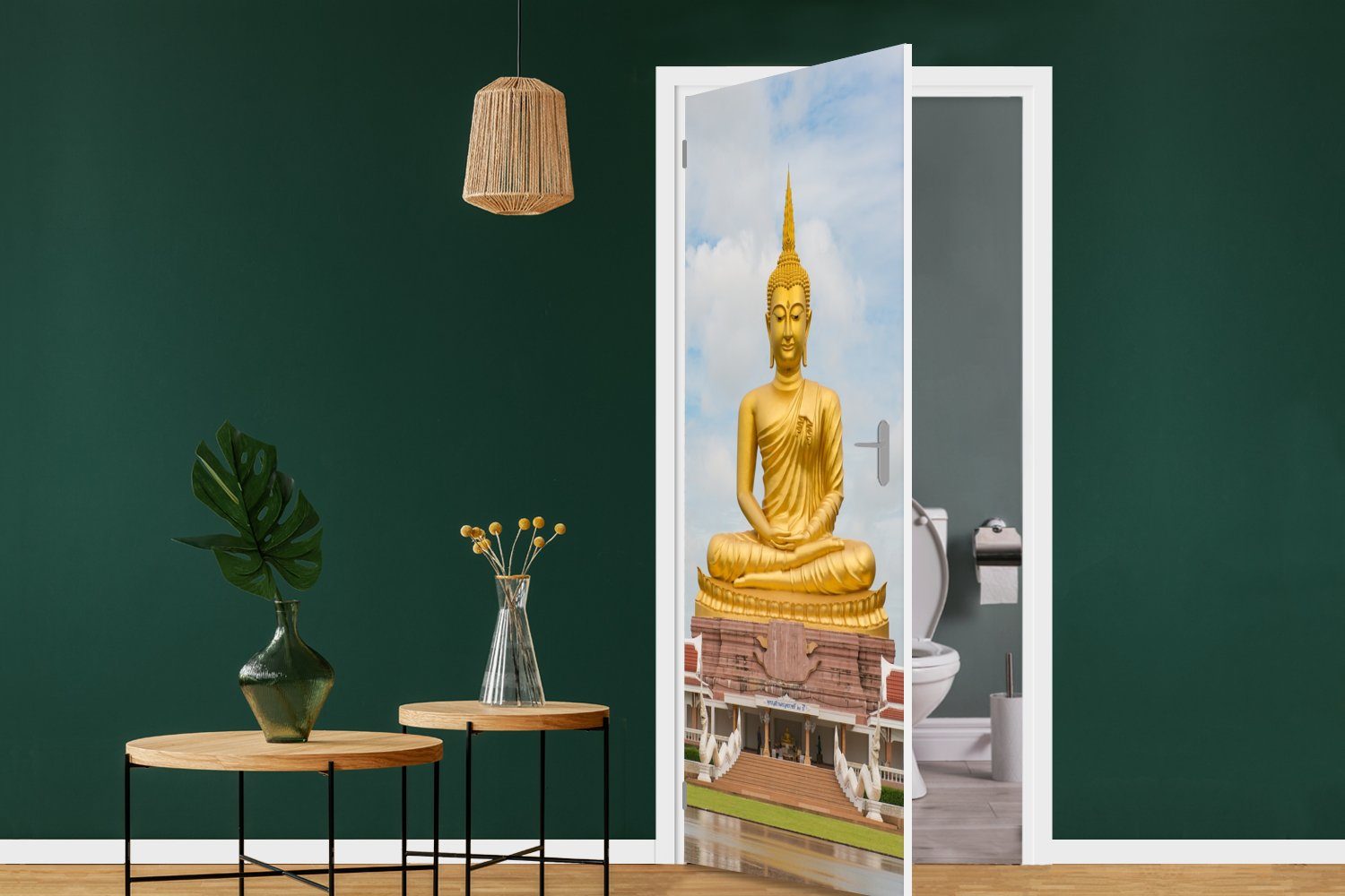 MuchoWow Türtapete Buddha Buddha-Statue (1 bedruckt, Religion, für cm Matt, - St), 75x205 Tür, Fototapete - Türaufkleber, Gold 