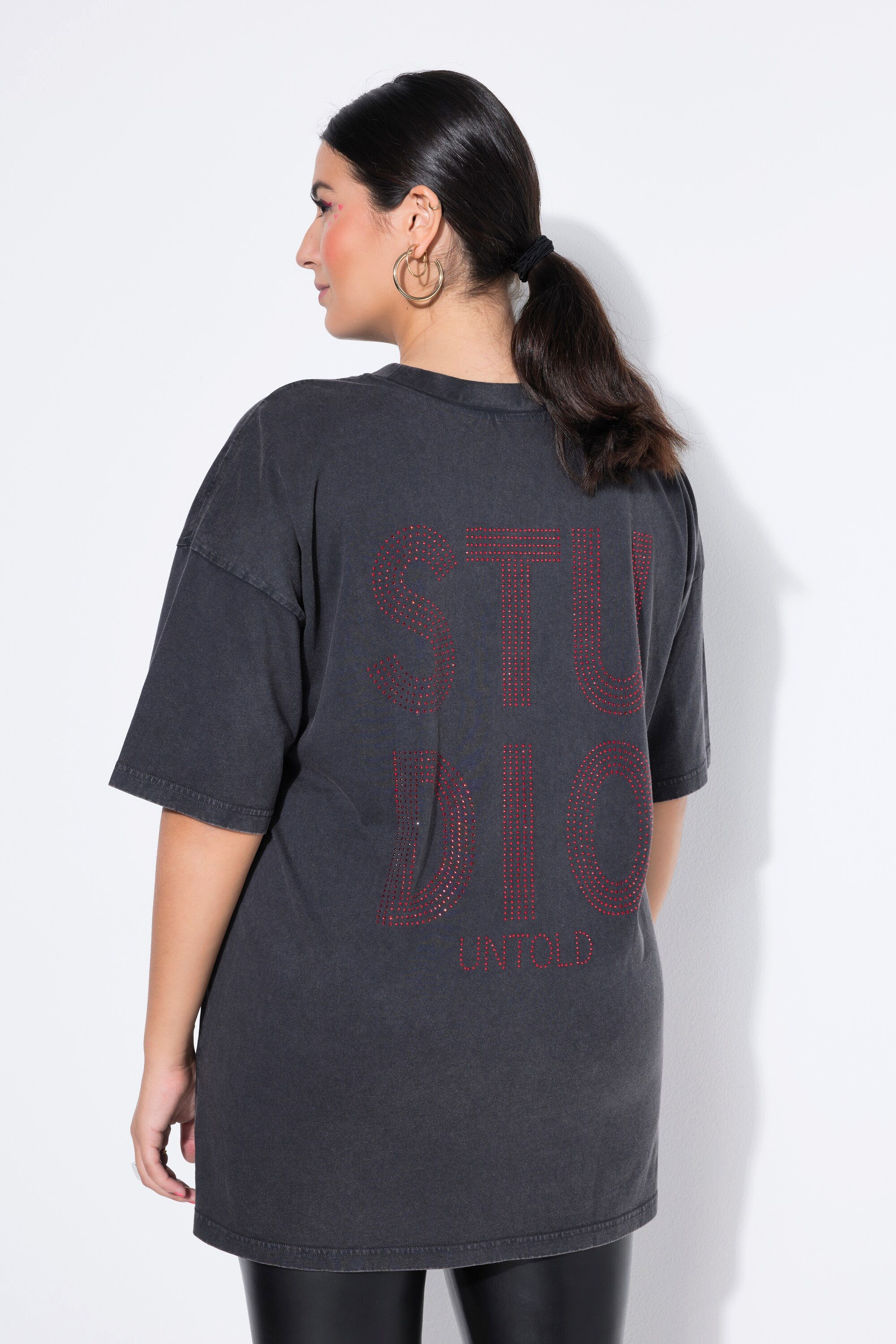 Studio Untold T-Shirt T-Shirt Glitzersteinchen auf dem Rücken Acid Wash günstig online kaufen