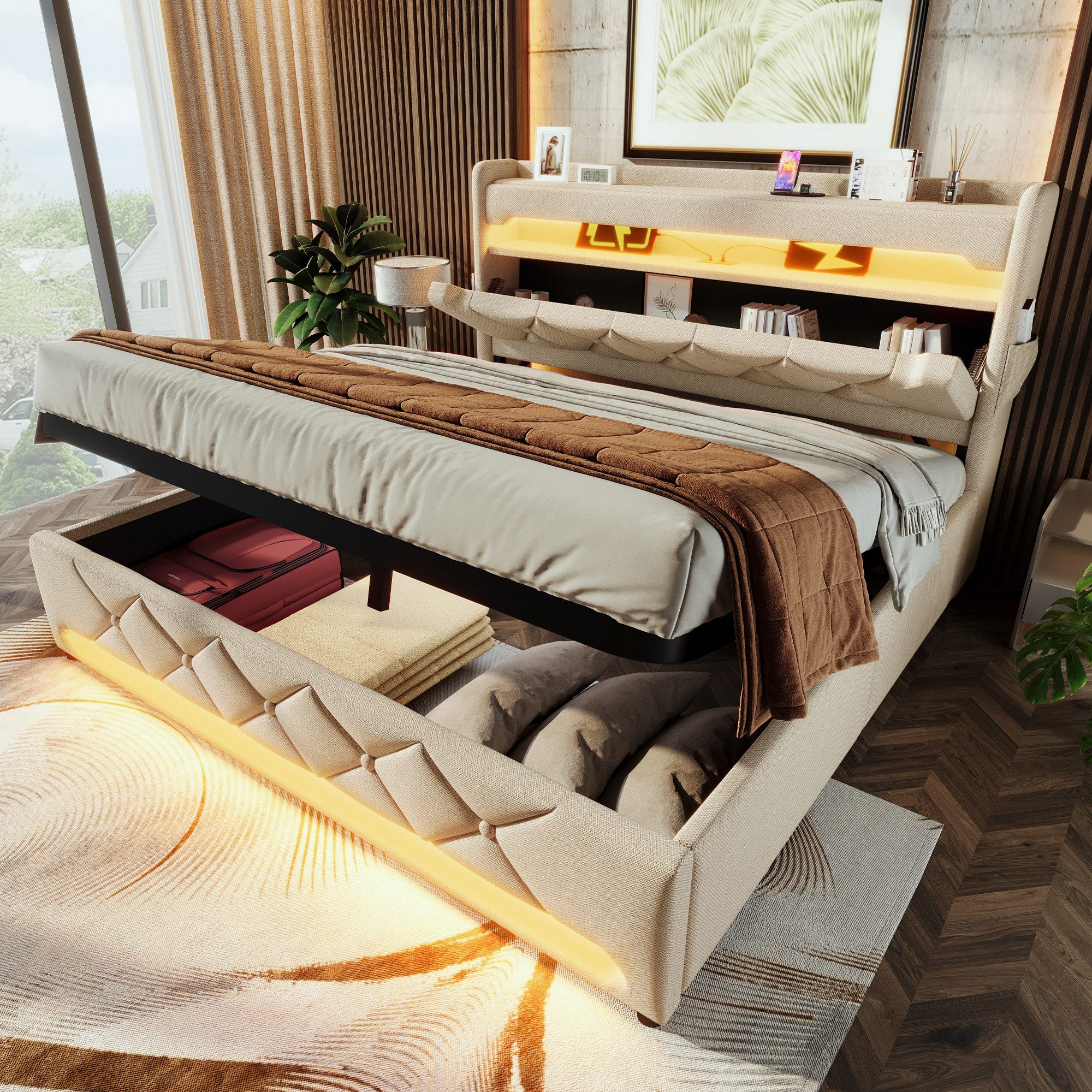 STILVORA Polsterbett 180×200 mit bettkasten,Doppelbett mit USB,Stauraumbett günstig online kaufen