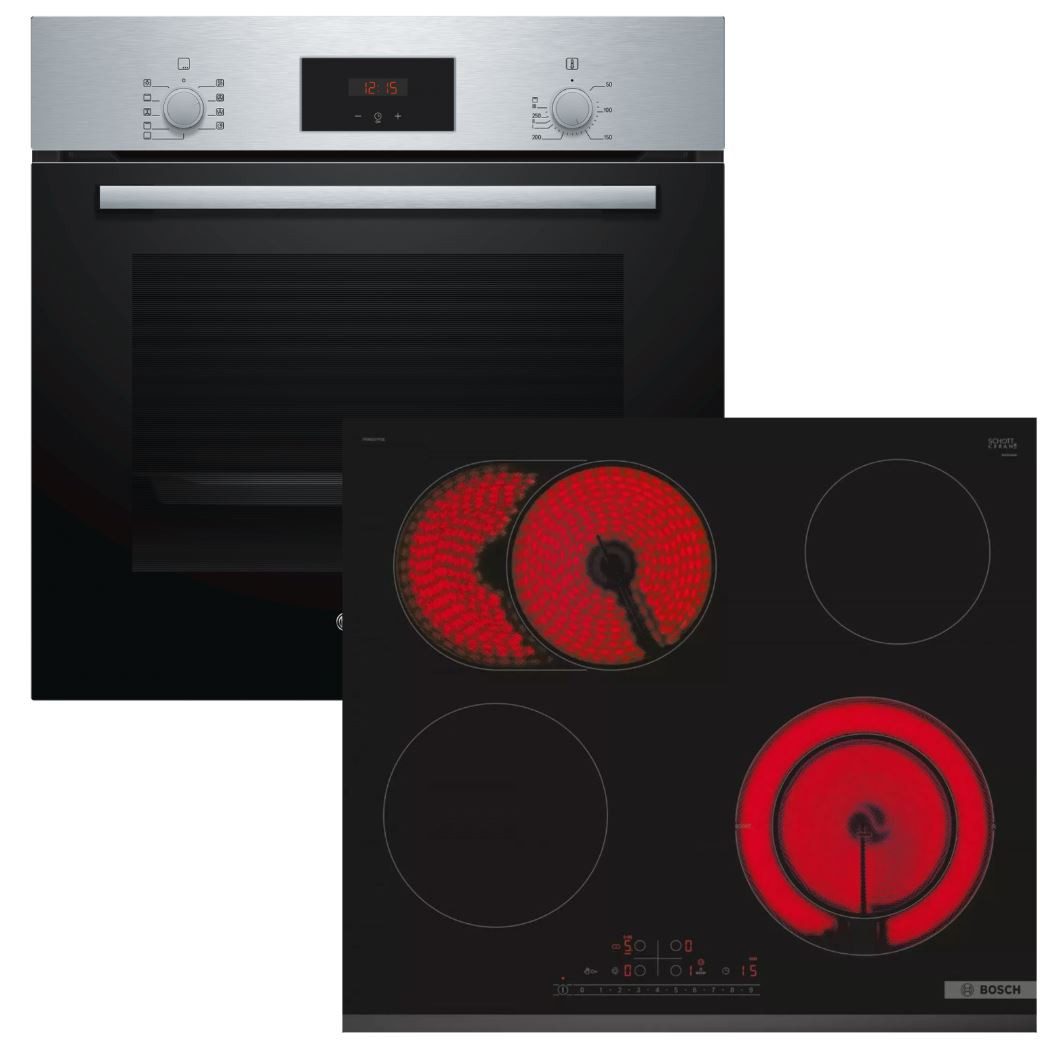 BOSCH Backofen-Set Teleskopauszug 3D-Heißluft+ Glaskeramikkochfeld PowerBoost autark 60cm