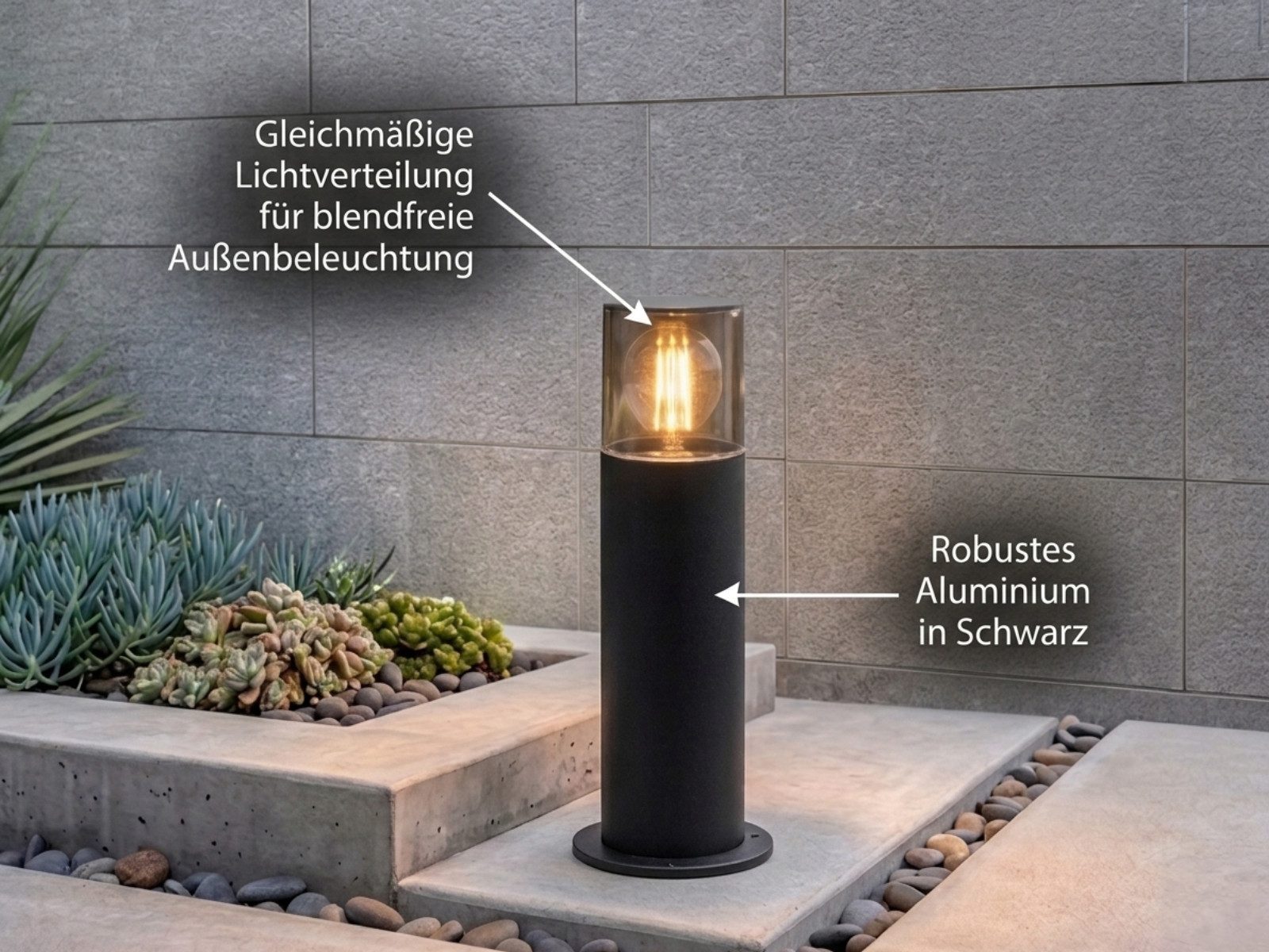 TRIO Leuchten LED Sockelleuchte aus Aluminium Schwarz & Rauch, Höhe 30cm, LED wechselbar, Warmweiß, Außen Wegeleuchte zur Garten Wegbeleuchtung, Gartenlampe, Außenleuchte