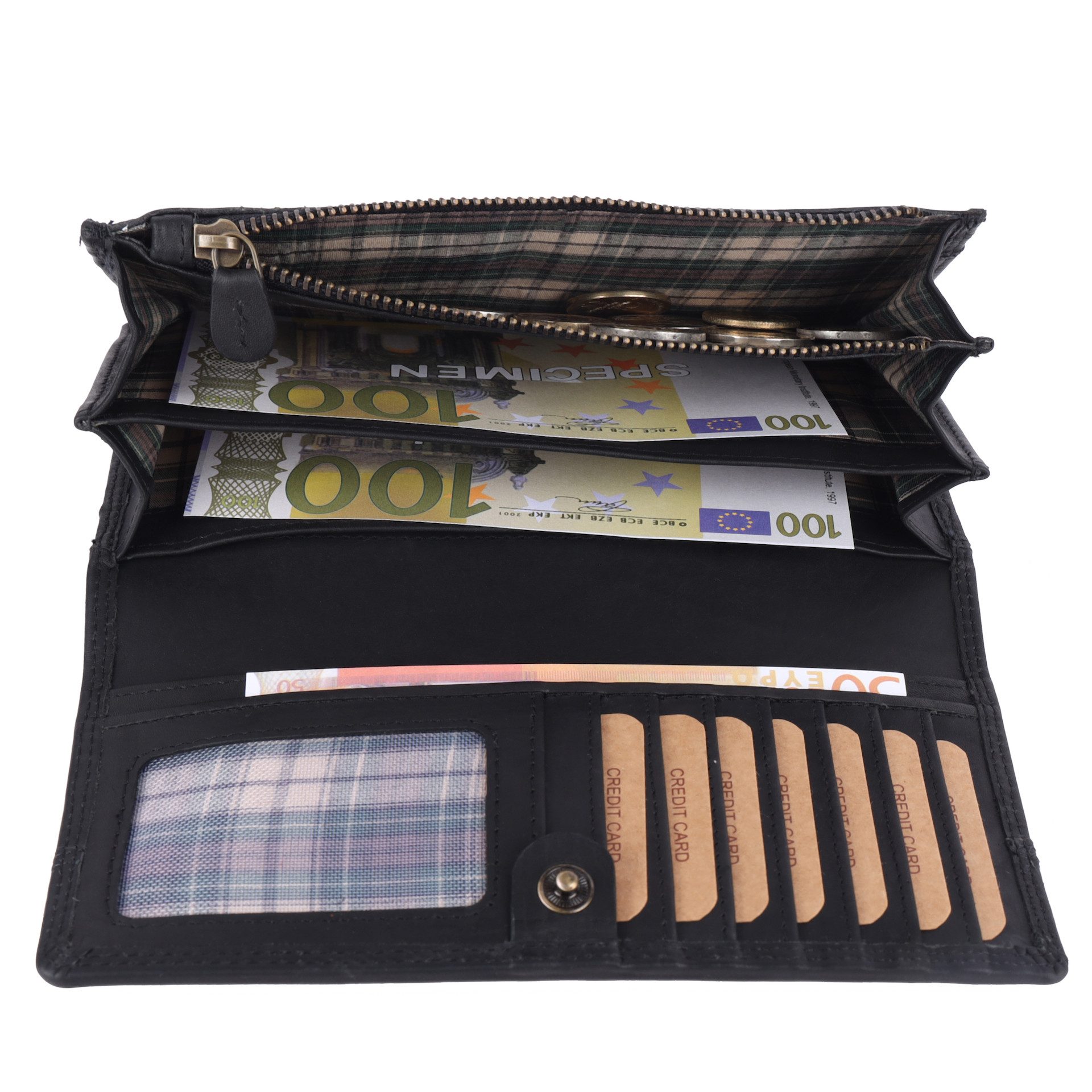 Benthill Geldbörse Damen Echt Leder RFID Portemonnaie mit vielen Kartenfächer Vintage, RFID-Schutz Kartenfächer Münzfach Reißverschlussfach