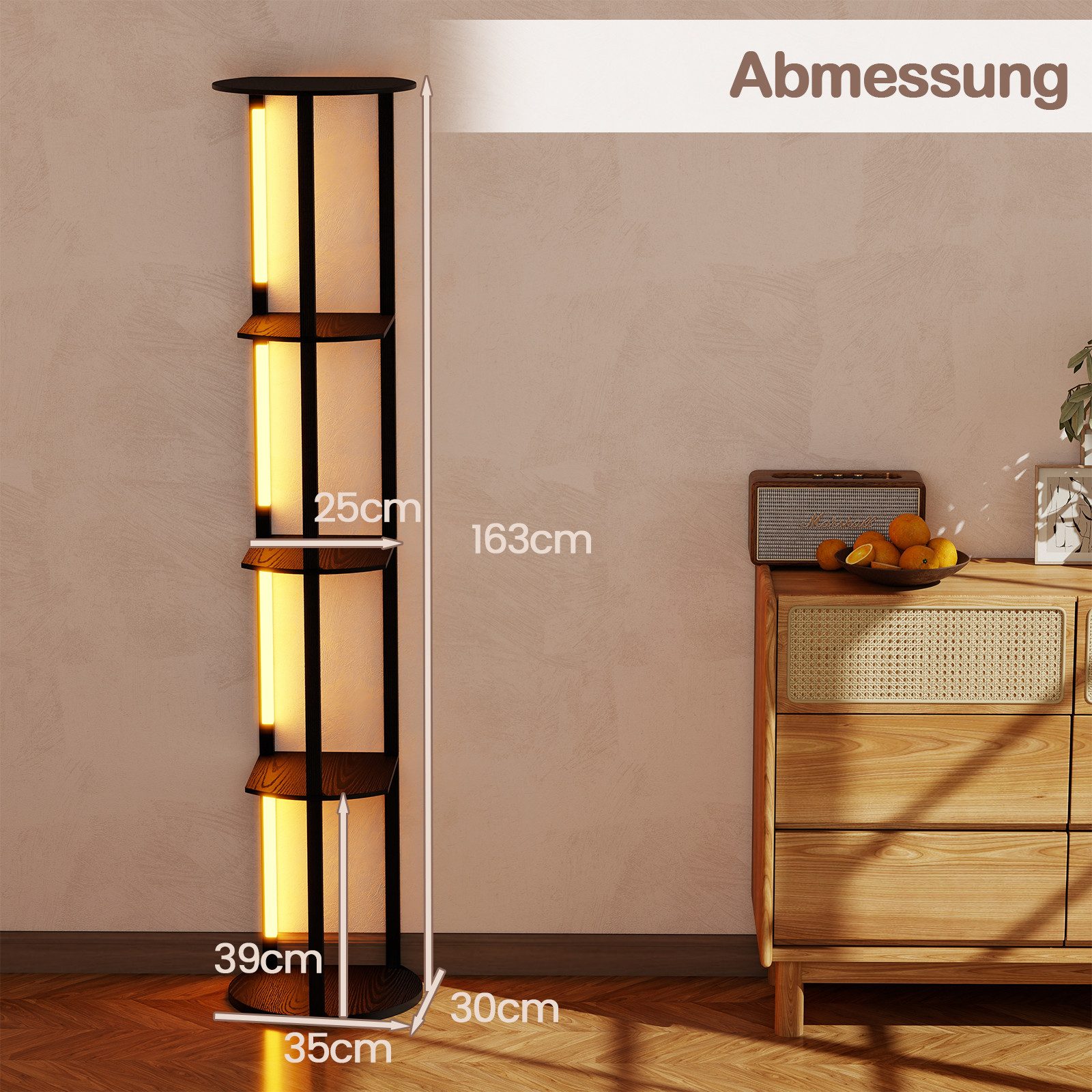 COSTWAY Stehlampe, 163cm, 4 drehbare LED-Streifen, 3 Helligkeit, Fußschalter