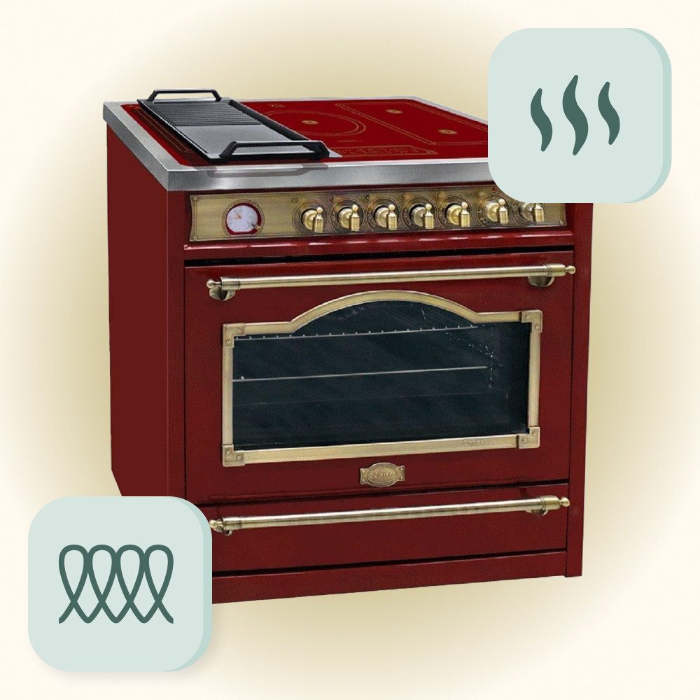 Kaiser Küchengeräte Induktions-Standherd 90 cm Retro Herd mit Induktionskochfeld FREE ZONE Slider Touch Control HC 93655 IRotEm+Grillplatte, mit 1-fach-Teleskopauszug