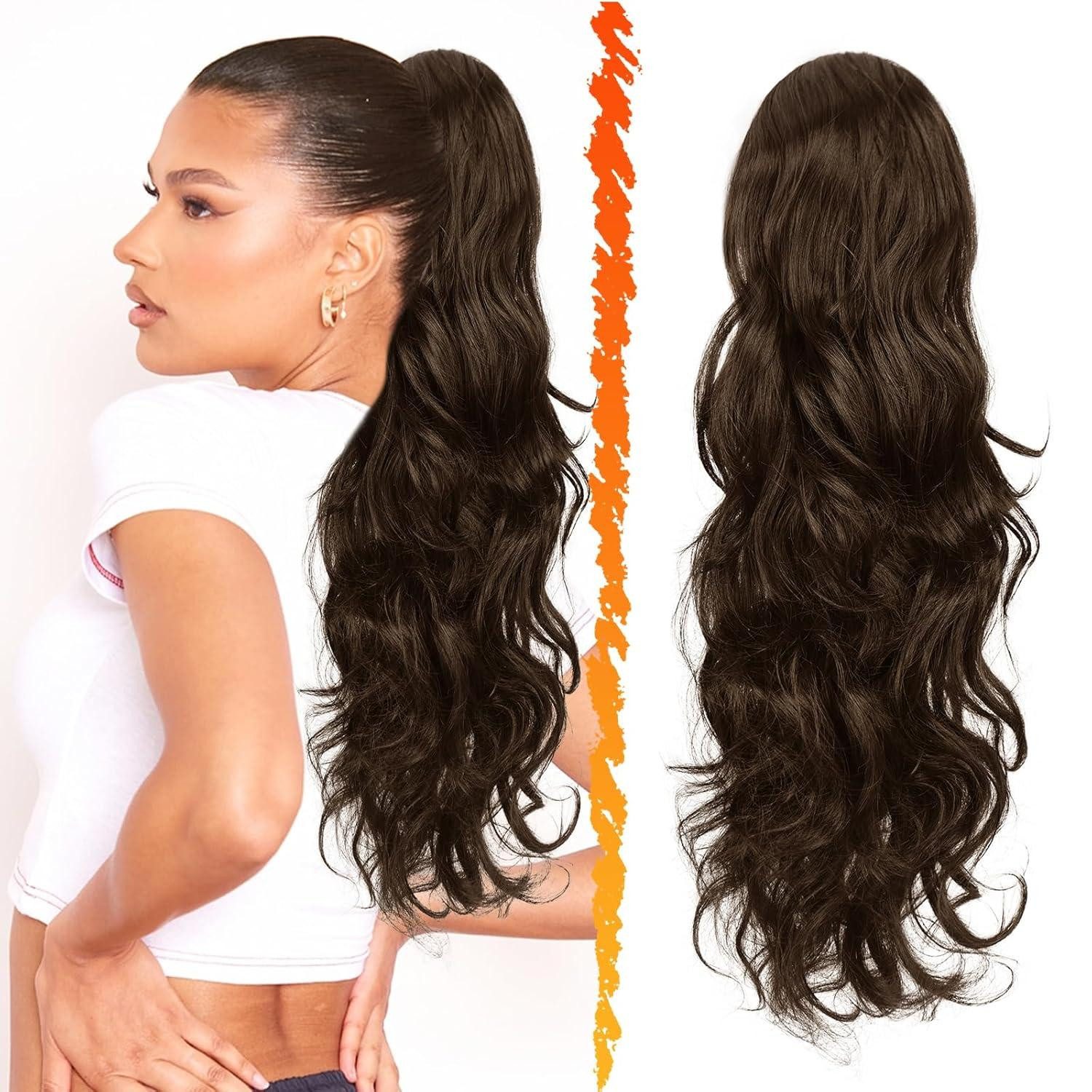 Kunsthaar-Extension Lockige Pferdeschwanz Extensions Braun 50cm Synthetik Haarverlängerung