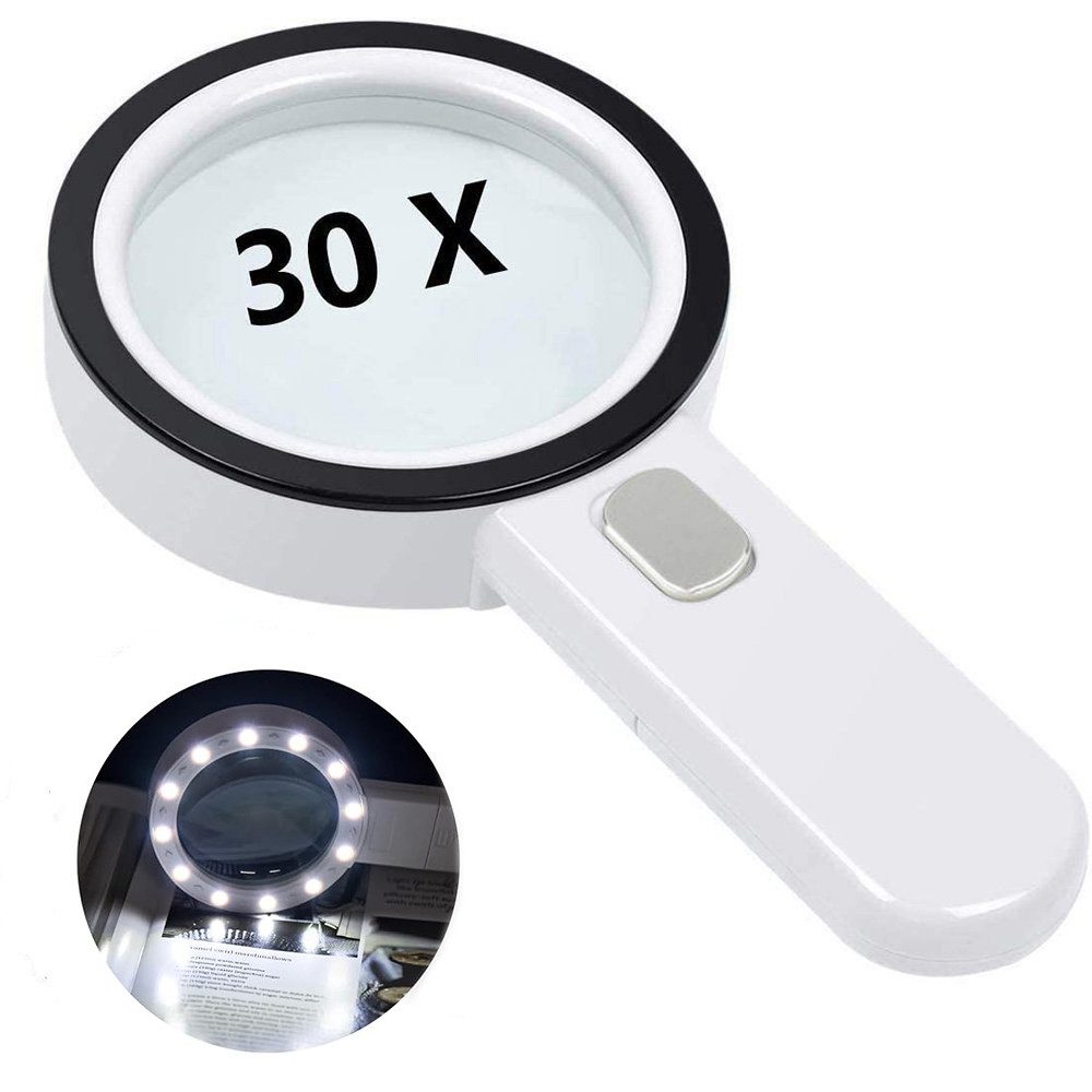 TUWENA Handlupe Lupe mit 13 LED-Leuchten, 30-fache Handlupe zum Lesen und Beobachten