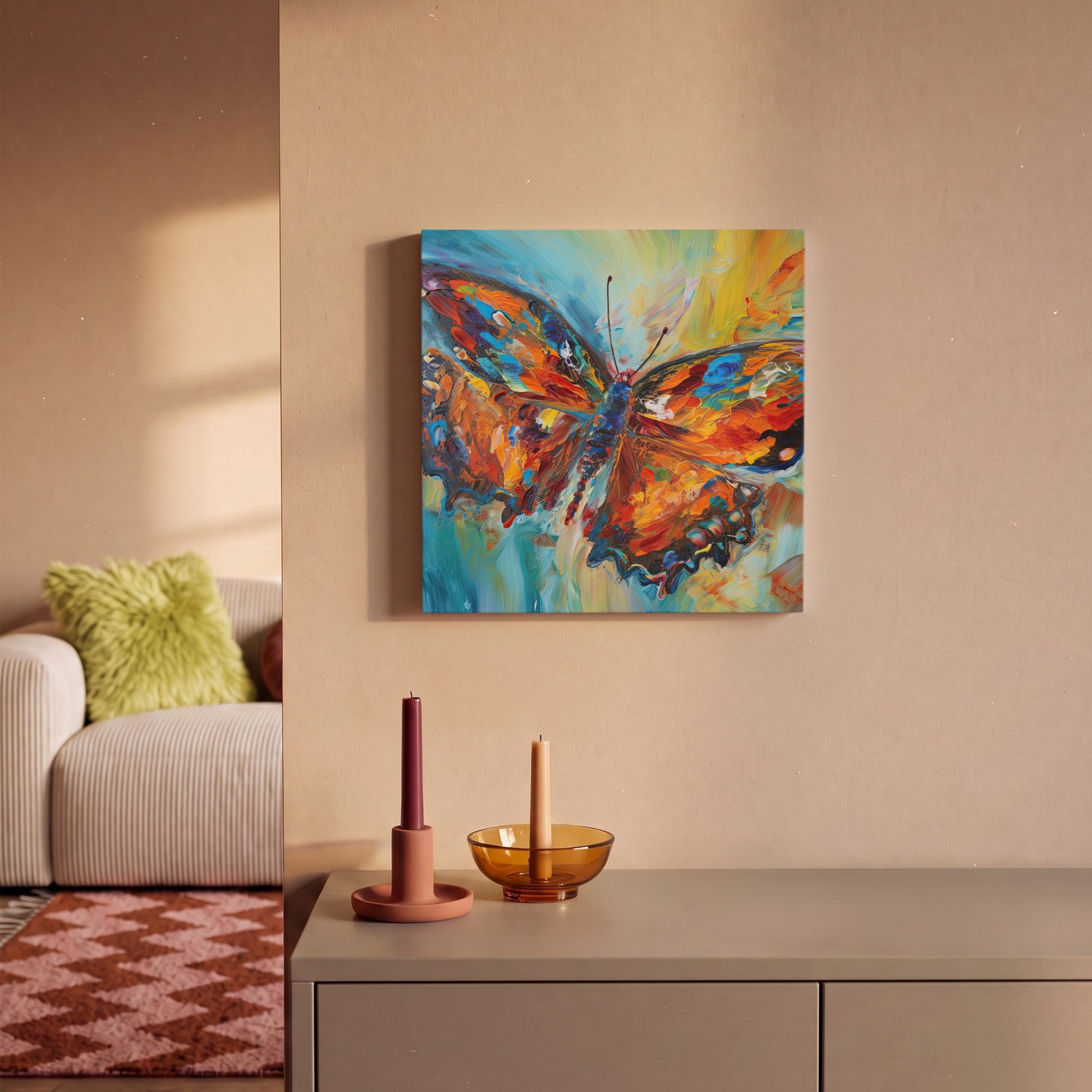 OneMillionCanvasses® Leinwandbild Schmetterling - Farben - Kunst - Malerei, Fotodruck (1 St), Leinwand Canvas Wandbild, Wanddekoration 20x30 cm – Bild 2 von 5