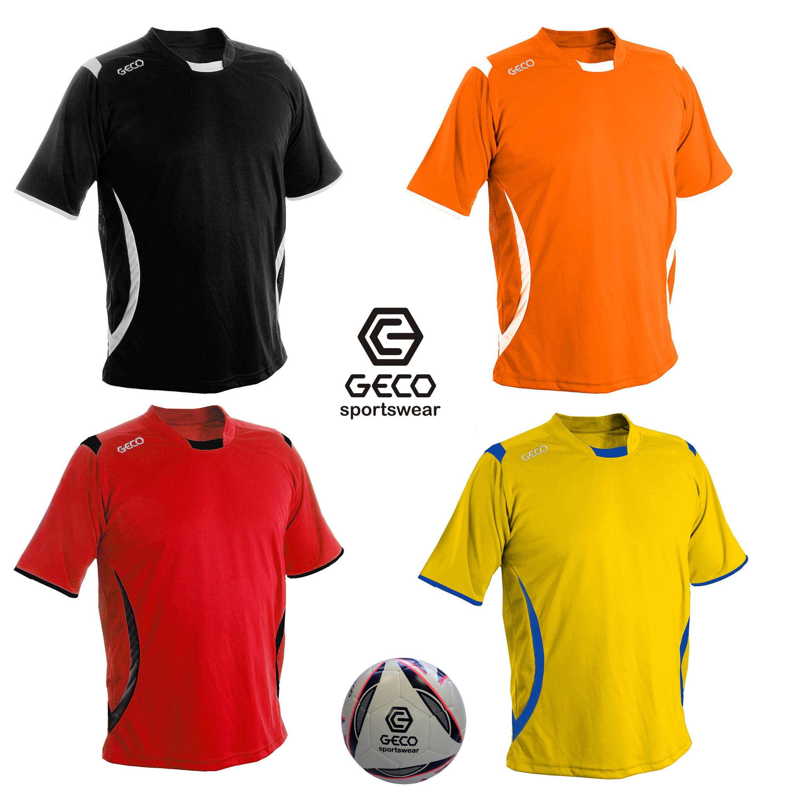 Geco Sportswear Fußballtrikot Fußballtrikot Levante kurzarm Fußball Trikot zweifarbig seitliche Mesheinsätze gelb/blau