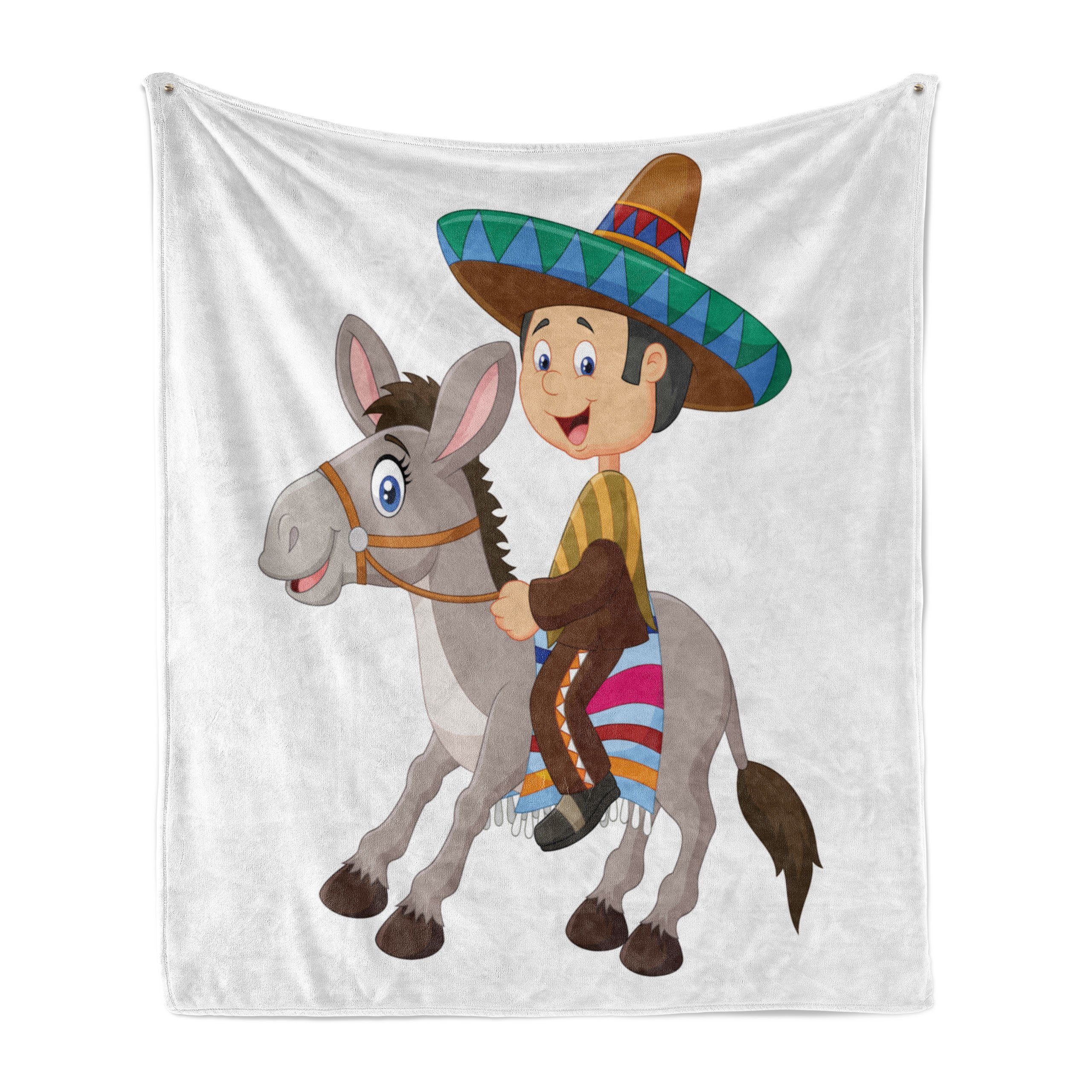Wohndecke Gemütlicher Plüsch für den Innen- und Außenbereich, Abakuhaus, Esel Mexikanischer Mann mit Sombrero