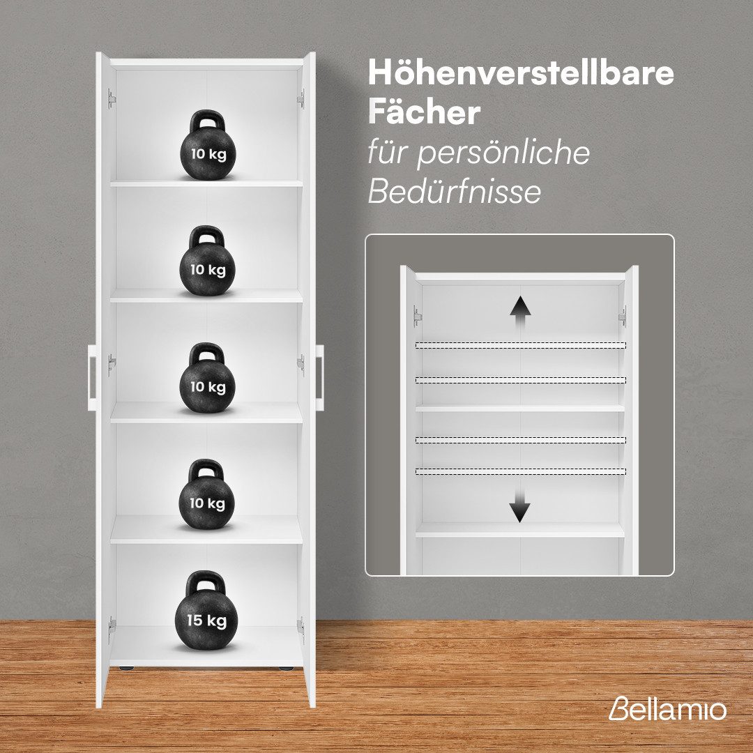 Bellamio Mehrzweckschrank-Set Apol, (Weiß, 2er-Set), Akten- und Besenschrank mit je 5 Fächern, inkl. Staubsaugerfach – Bild 4 von 5