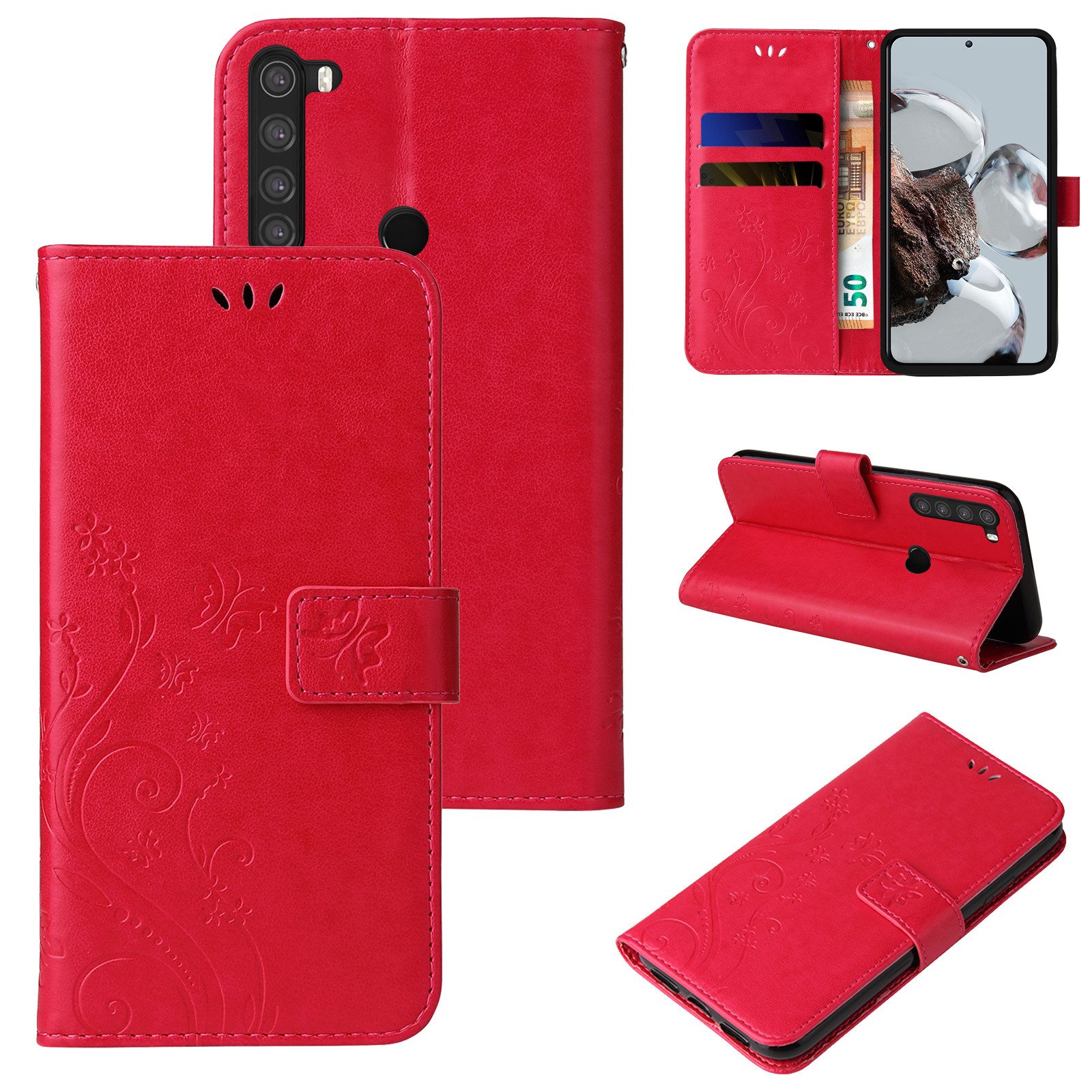 Tec-Expert Handyhülle Cover Tasche Hülle für Xiaomi Redmi Note 8 6,3 Zoll, Klapphülle Case mit Kartenfach Fliphülle aufstellbar, Motiv Blumen