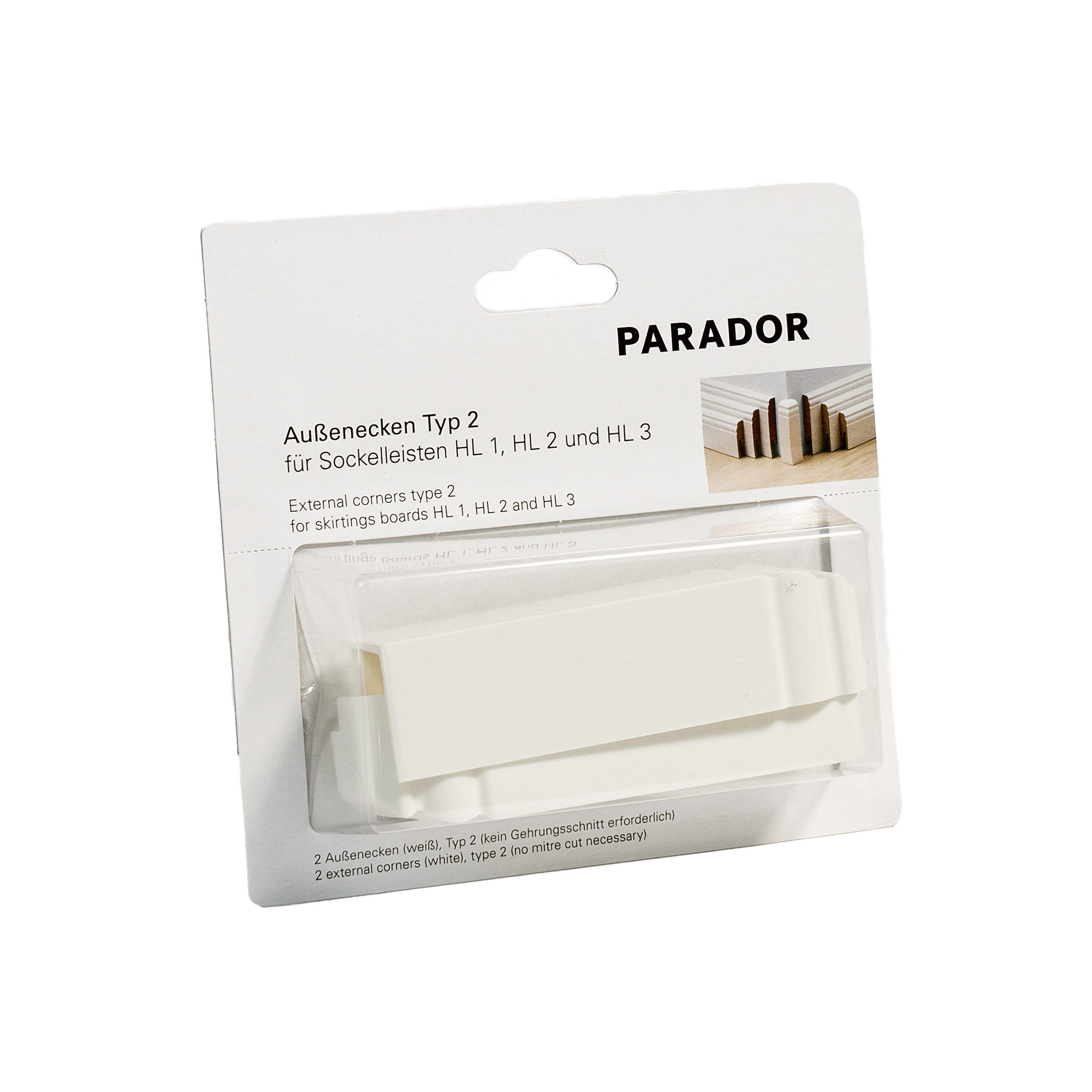 PARADOR Sockelleisten-Aussenecke variabel Typ 2 für Sockelleisten HL 1, HL 2 und HL 3, L: 15 cm, H: 3.5 cm, Für eine optimale und saubere Außenecke, 1-St., Kein Gehrungsschnitt erforderlich, Auf den universellen Einsatz für HL 1, HL 2 und HL 3 abgestimmt