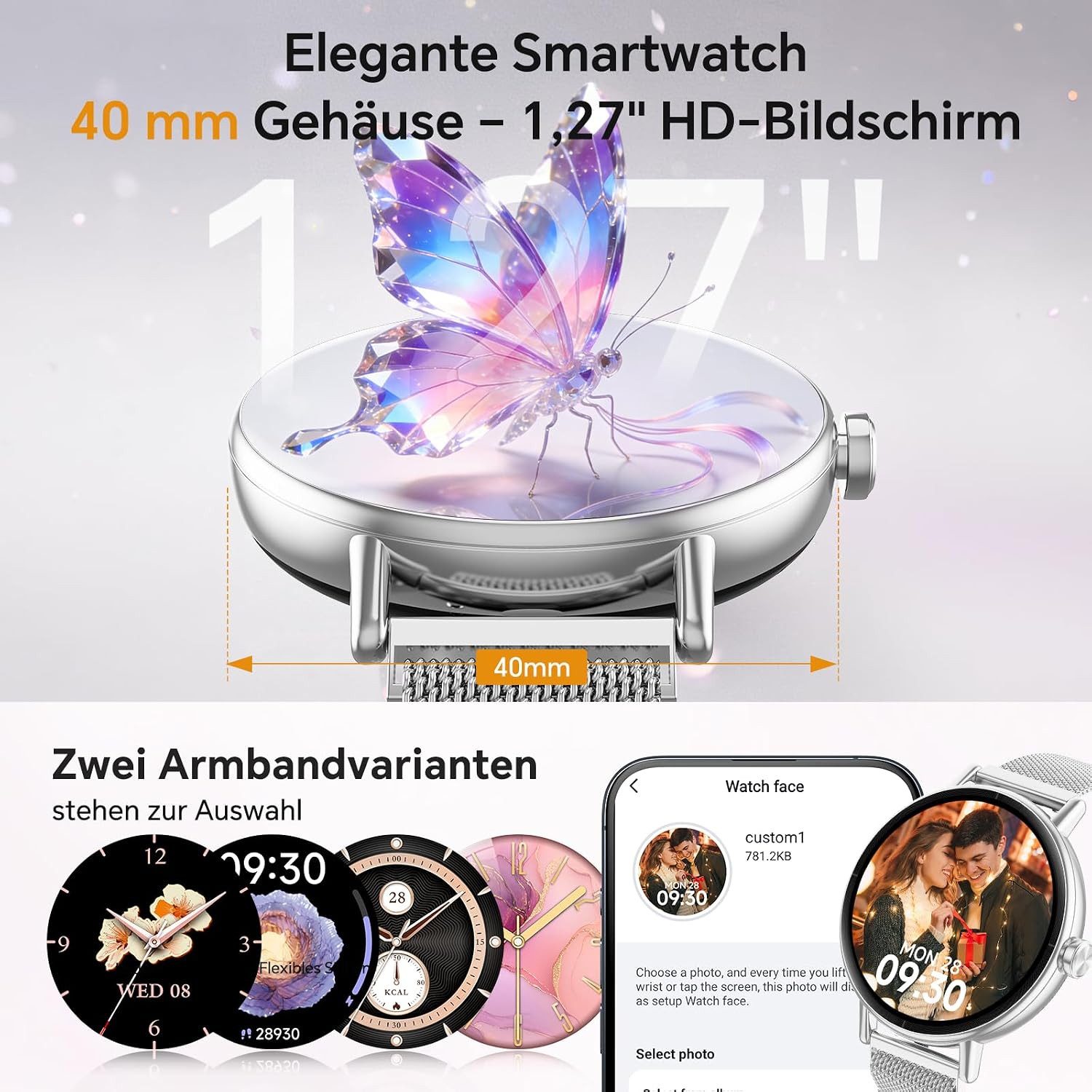 Zevelora Damen Smartwatch mit Bluetooth-Telefonie und Gesundheitsfunktionen Smartwatch (1.27 Zoll, Andriod iOS), Fitnessuhr für Damen mit Anruffunktion und über 100 Sportmodi