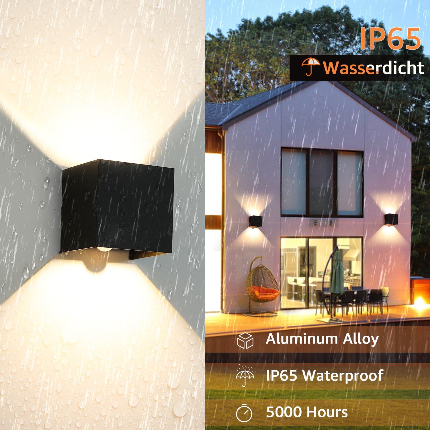 oyajia Bad Wandleuchte Warmweiß LED 10W Wandlampe fest 3000K Bewegungsmelder 1 Flur Stück für integriert, Wandleuchte Außen/Innen Lichtstrahl, Einstellbarer 10W Außenwandleuchte LED mit