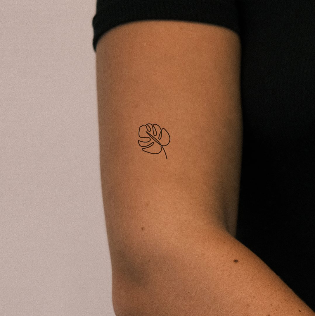 Inkster Schmuck-Tattoo Mini Monstera, wasserfestes temporäres Tattoo, 2 Wochen Halt