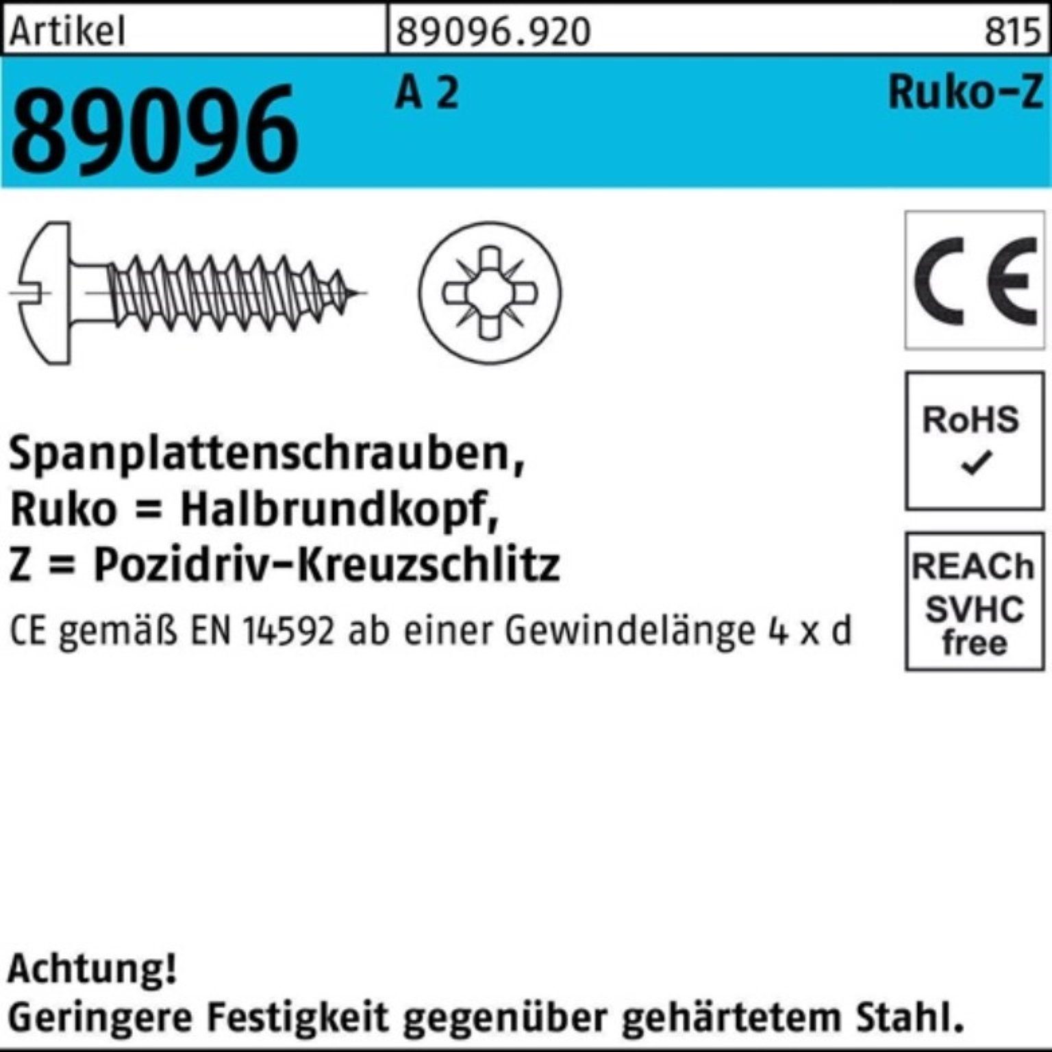 Reyher Spanplattenschraube 500er Pack Spanplattenschraube R 89096 HAKO PZ 6x 45-Z A 2 500 Stück