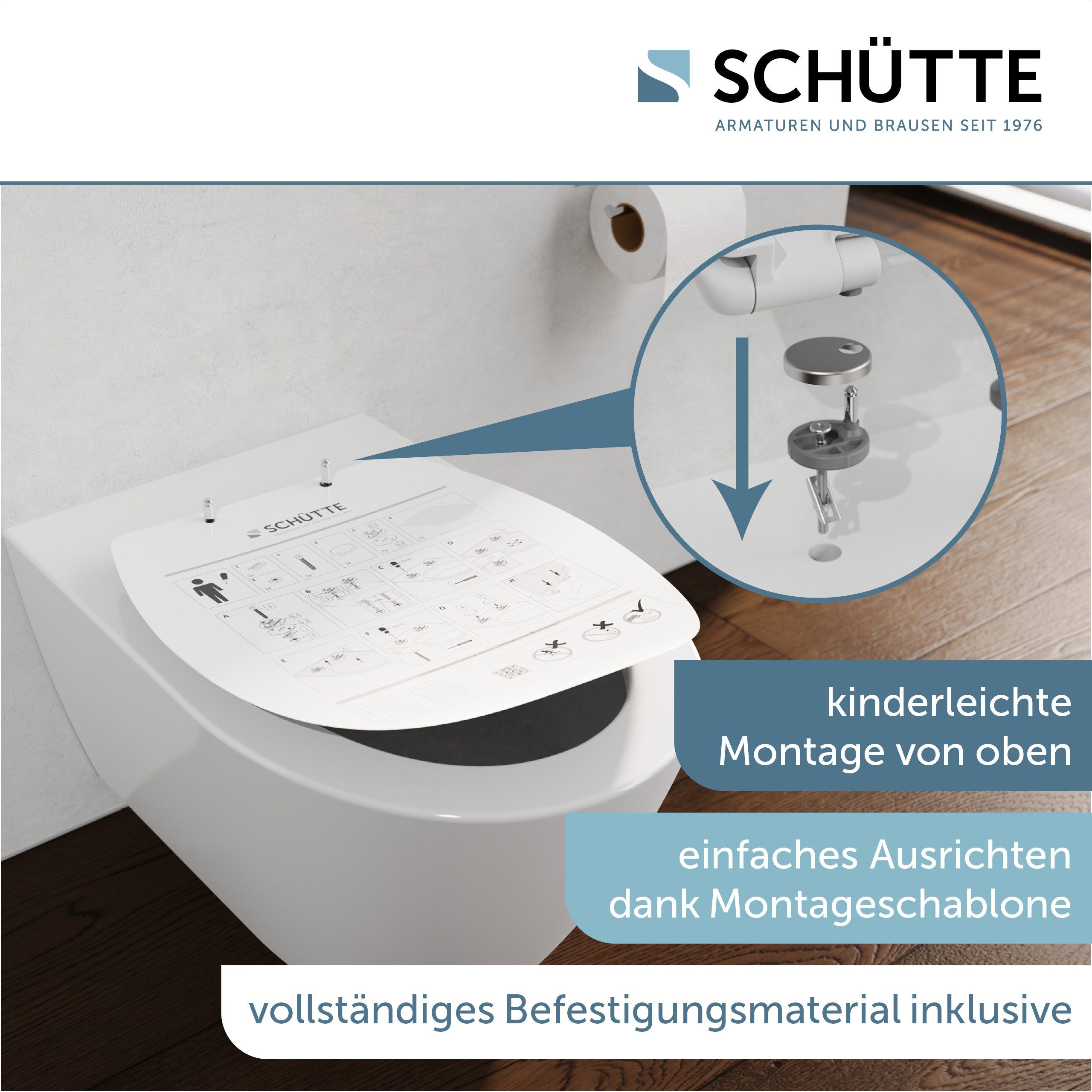 Schütte WC-Sitz WHITE, Duroplast, Absenkautomatik, Schnellverschluss, belastbar bis 150 kg