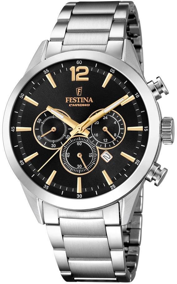 Festina Chronograph Timeless Chronograph, F20343/4, Armbanduhr, Quarzuhr, Herrenuhr, Stoppfunktion, dezentrale Sekunde