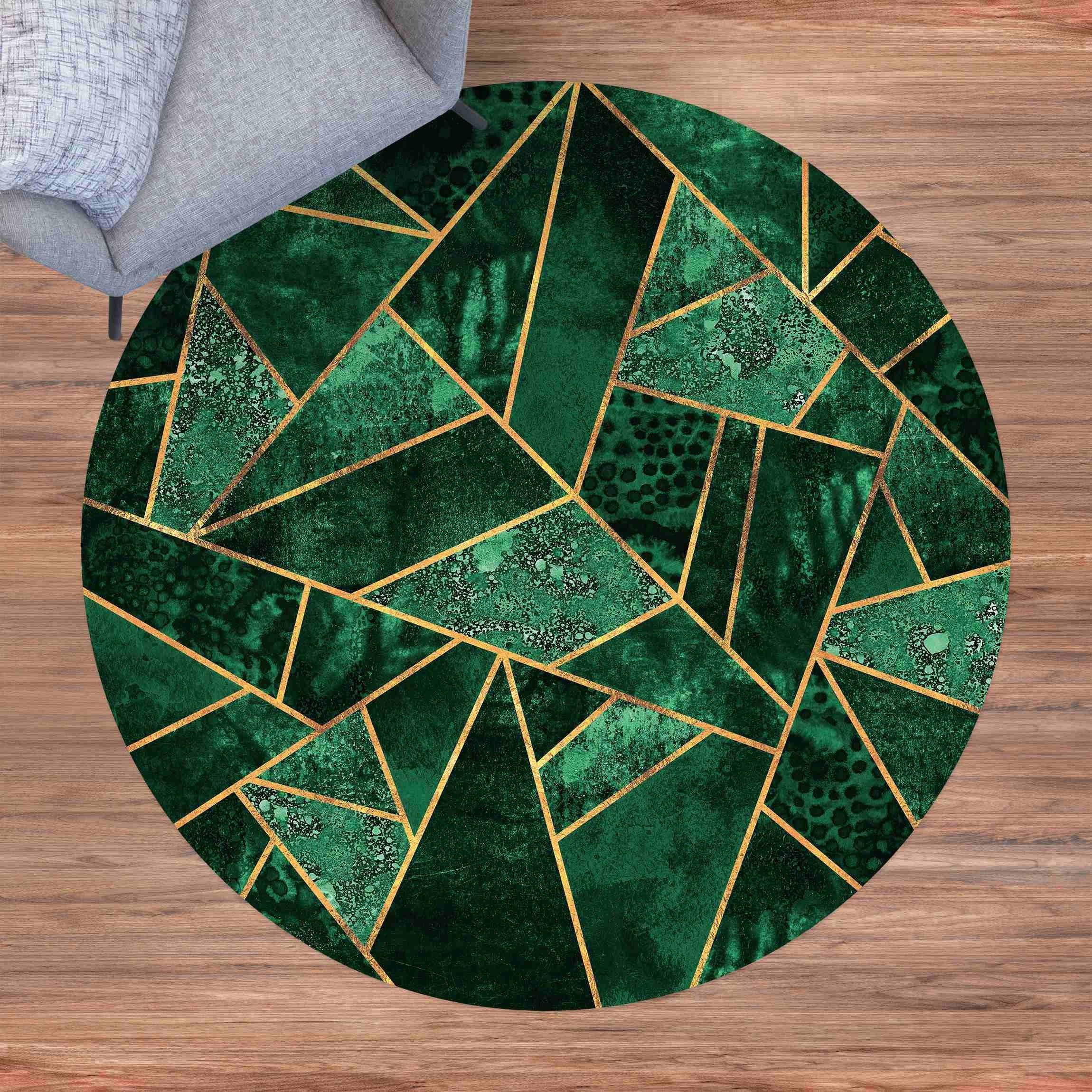 Bilderdepot24 Teppich Vinyl Wohnzimmer Schlafzimmer Flur Küche Muster Abstrakt, rund - grün glatt, nass wischbar (Küche, Tierhaare) - Saugroboter & Bodenheizung – Bild 3 von 5