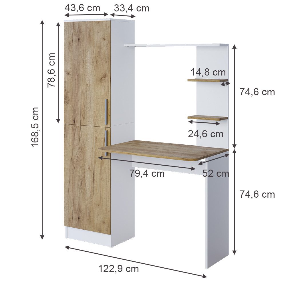 Vicco Schreibtisch Tessa, Weiß/Goldkraft Eiche, 122.9 günstig online kaufen