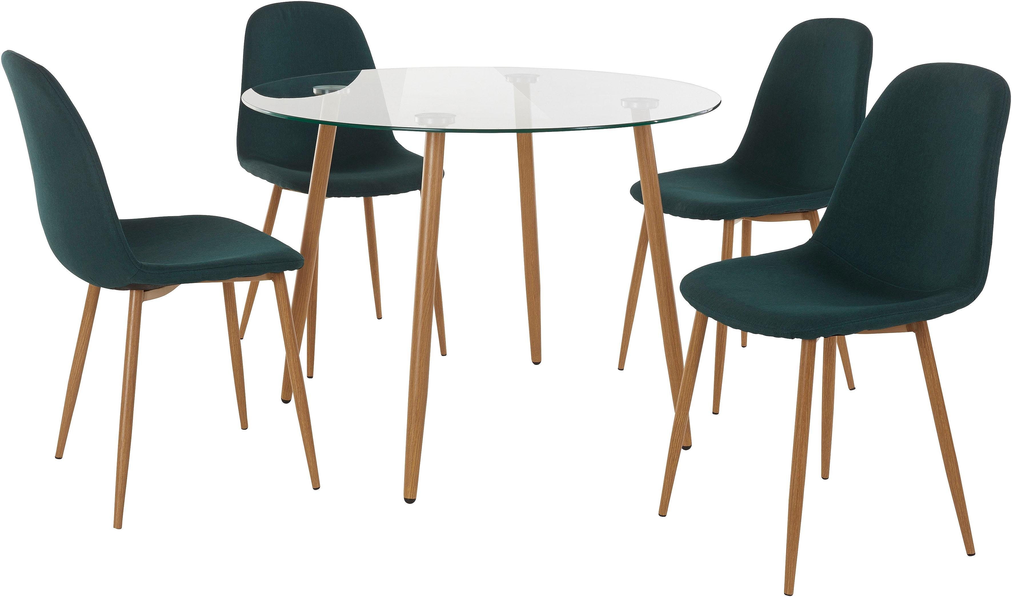 Miller, dunkelgrün (Set, (Webstoff) mit 4 Stühlen INOSIGN Glastisch Essgruppe 5-tlg),