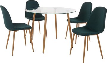 INOSIGN Essgruppe Miller, (Set, 5-tlg), Glastisch mit 4 Stühlen (Webstoff)