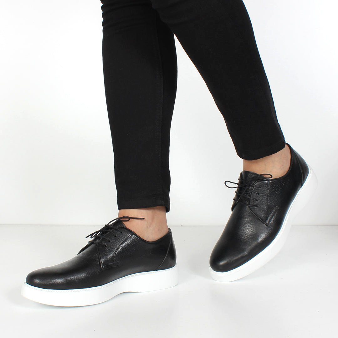 Celal Gültekin Leder Derby Plateau Sneaker Herren Sneaker Narbenleder Derby, Echtleder-Futter, Schwarz/Weiß, 41