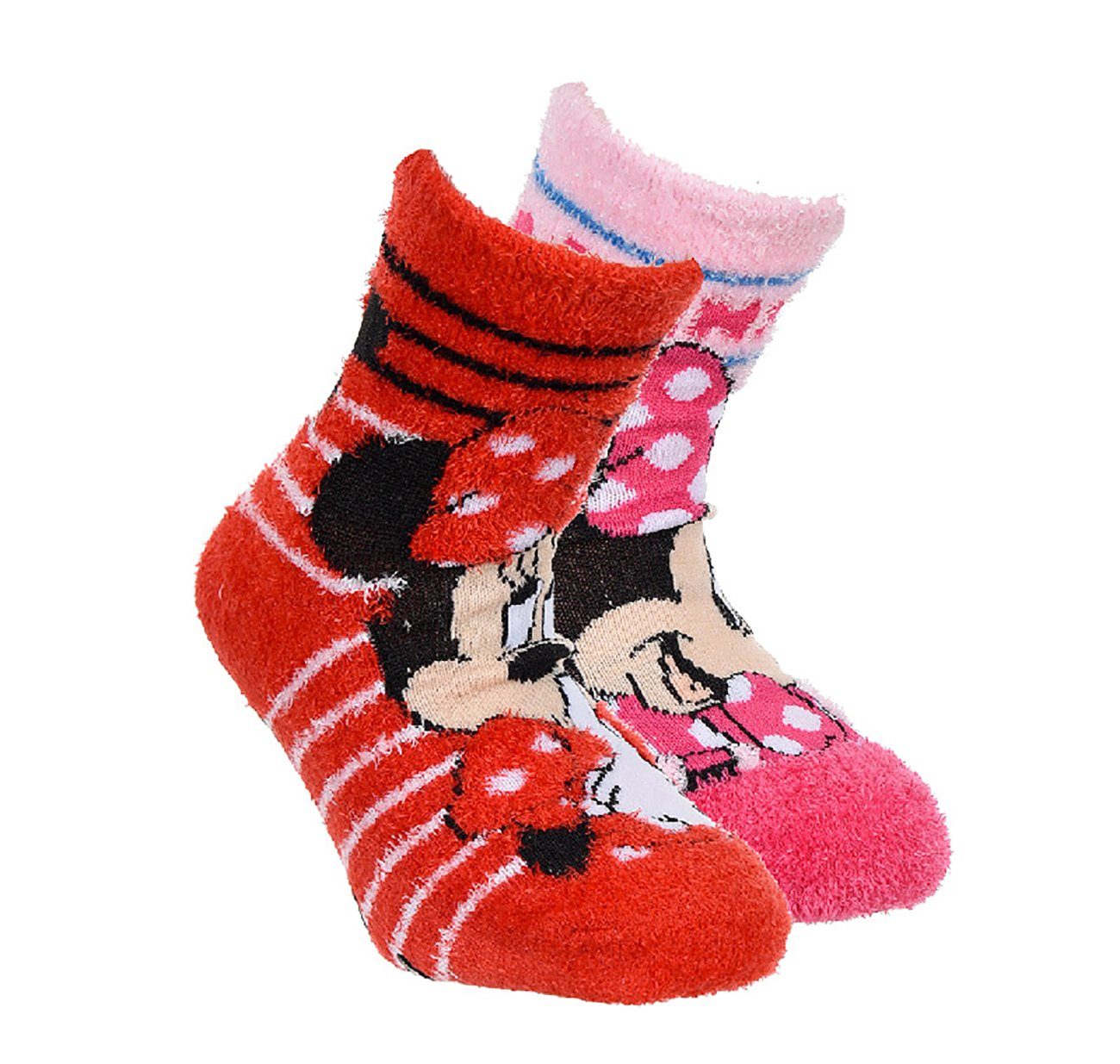 Disney Minnie Mouse Socken Kinder Antirutsch-Socken, 2er Pack, rot-pink, 1 Paar  mit Minnie Mouse Motiv in pink