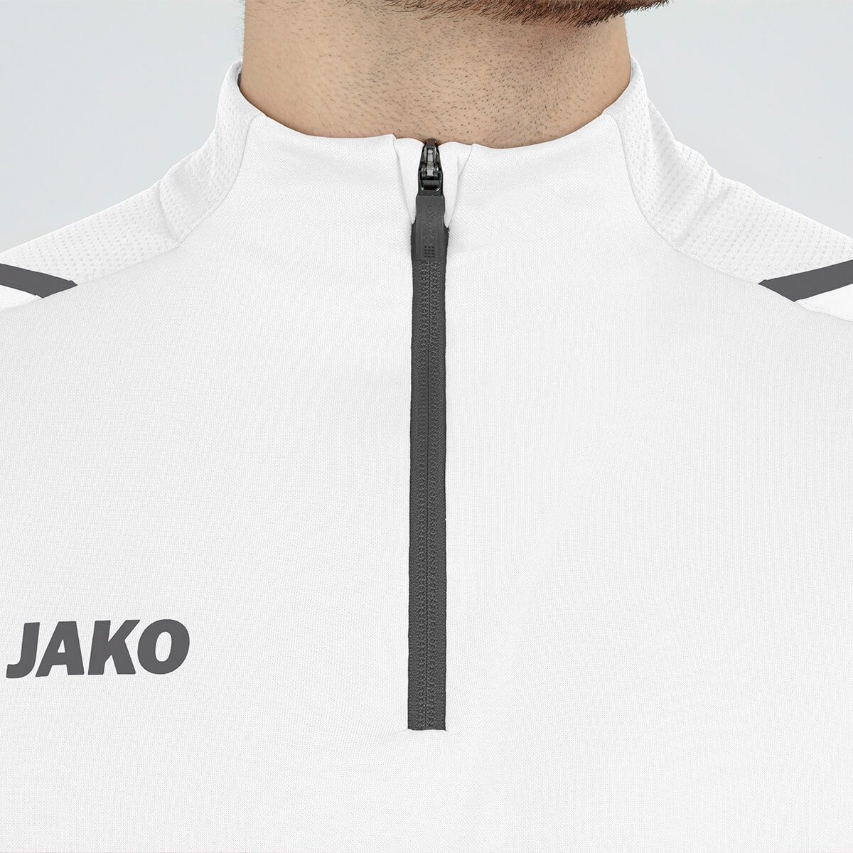 Jako Langarmshirt Ziptop Challenge - Fleece-Innenseite, Zip-Reissverschluss - weiss