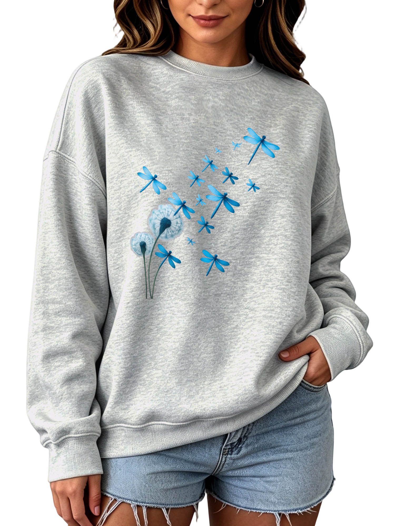 PYLIKE Sweatshirt Damen Oversized Sweatshirt, Lässiger mit Print und Dropped Shoulders Bequem für Herbst & Winter