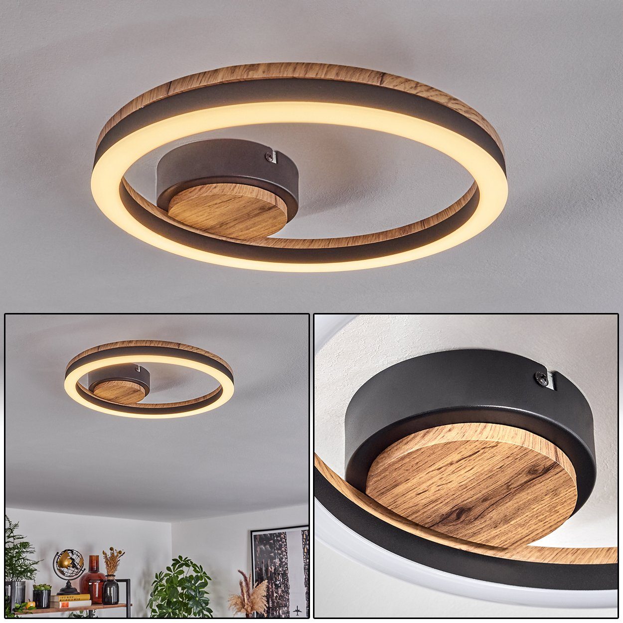 hofstein Deckenleuchte Deckenlampe aus Metall/MDF/Kunststoff in Schwarz/Hol günstig online kaufen