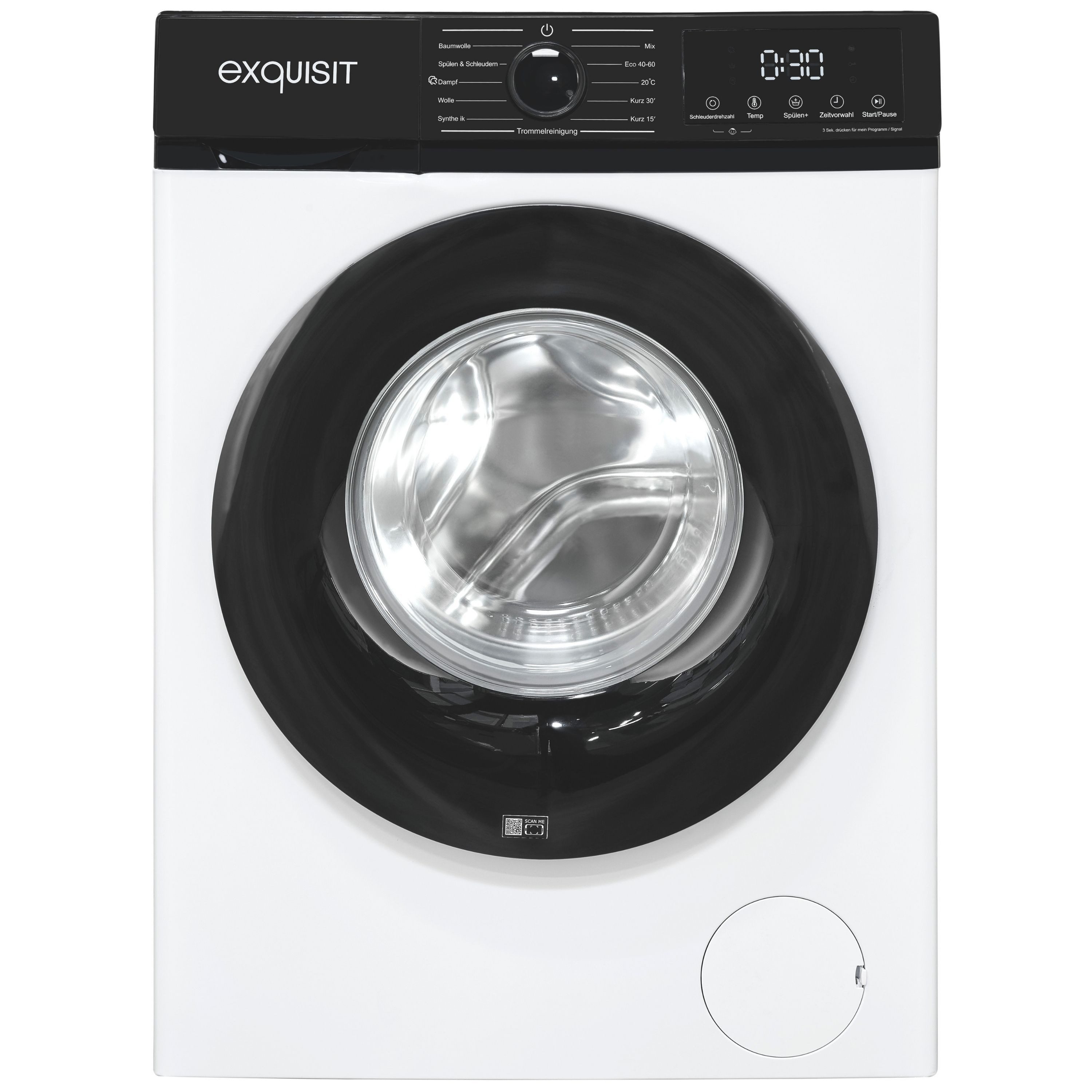 exquisit Waschmaschine WA6312-370A weiss, 6 kg, 1200 U/min, Digitales Display, Innenbeleuchtung & herausnehmbarer Flusenfilter