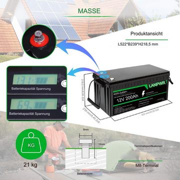 LANPWR Stromgenerator 12 V 200 Ah LiFePO4-Lithium-Akku-Notstromversorgung, 2,56 in kW, (4000+ tiefe Zyklen, integriertes 100 A BMS, 1-tlg., Unterstützung in Serie/Parallel), Netzunabhängig