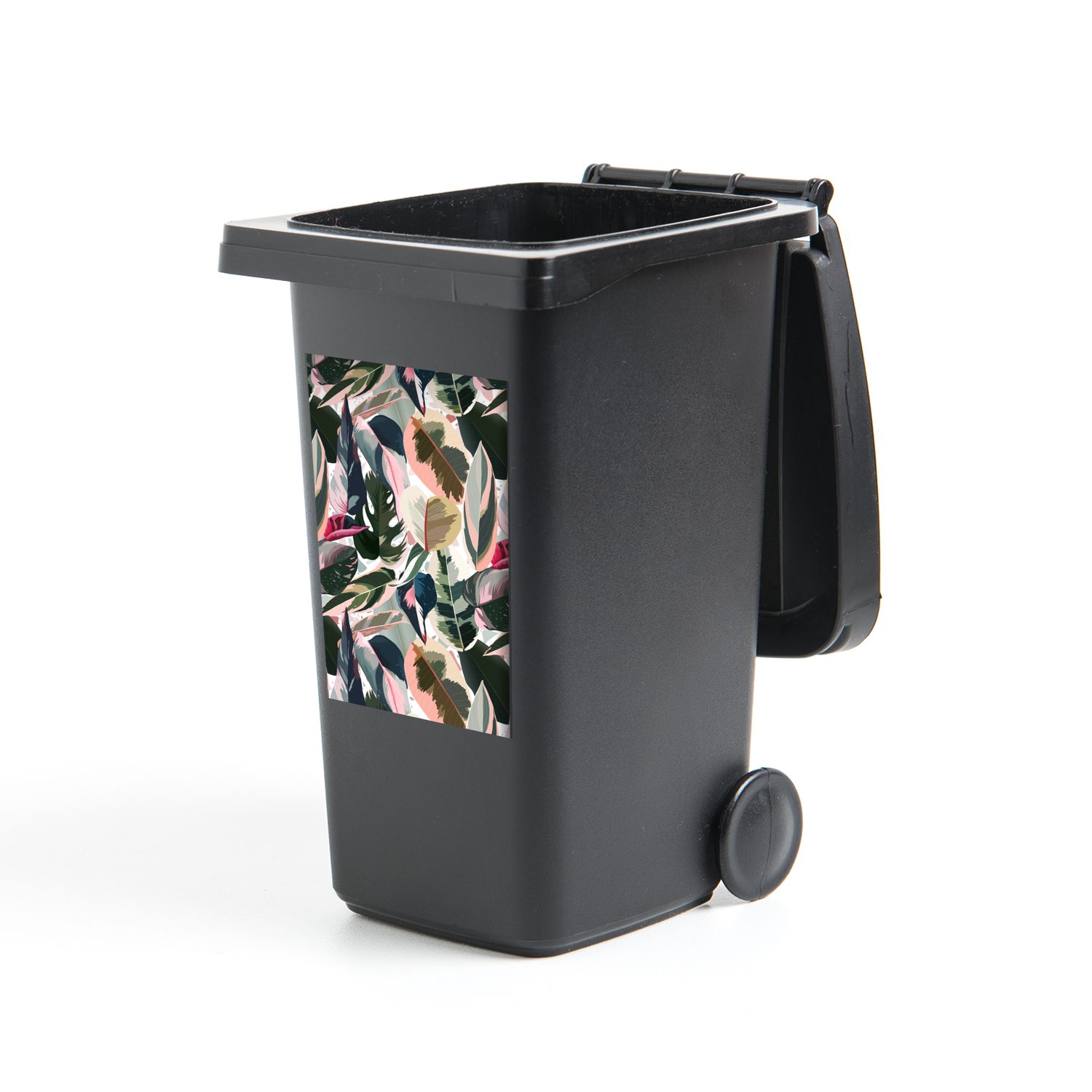 Wandsticker Rosa Container, St), - - Mülltonne, (1 Mülleimer-aufkleber, MuchoWow Abfalbehälter Tropisch Blätter Sticker,