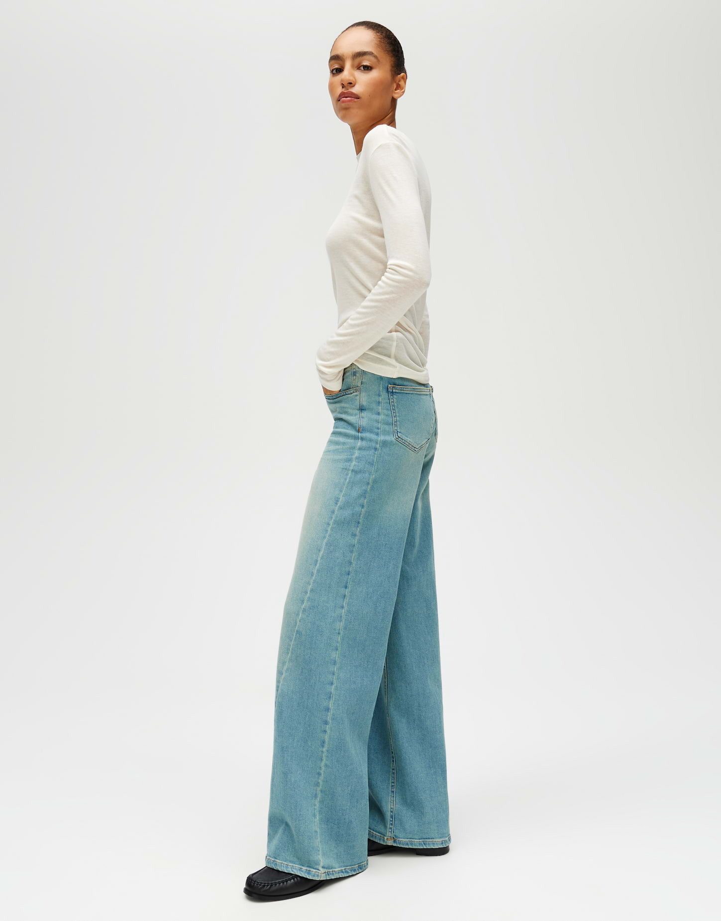 OPUS PANTS Palazzohose MELLY COOLEST aus Baumwollmix Mid Rise Palazzo Fit, Long, leichte Used-Effekte – Bild 5 von 5