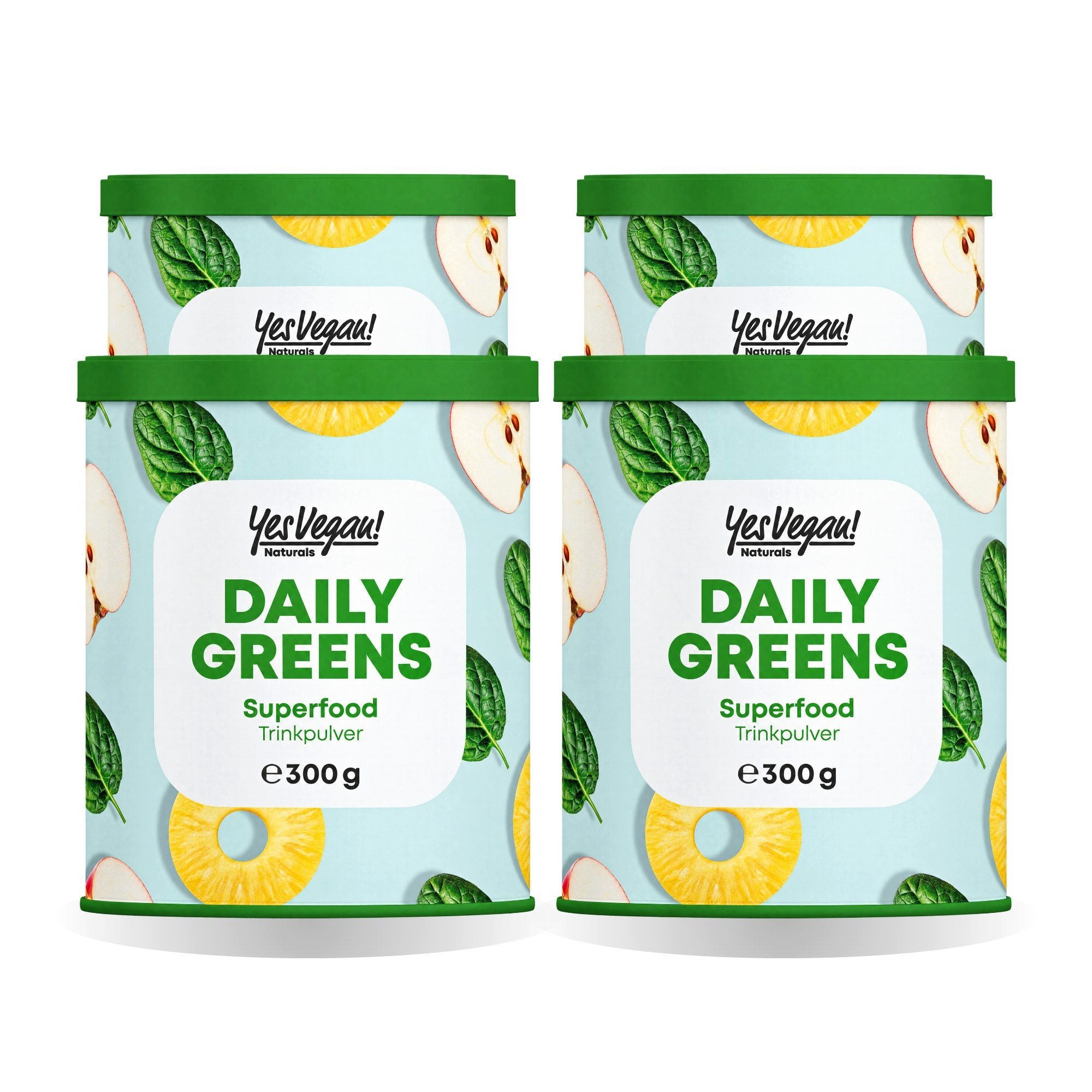 Yes Vegan Daily Greens, Superfood mit Spirulina, Chlorella Pulver, 4 er Spar-Set à 300 g, vegan, laktosefrei