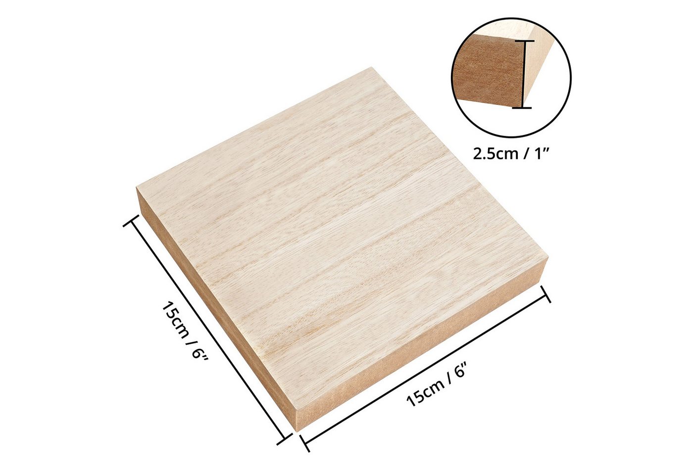 Thumbnail - Belle Vous Leinwand Natürliche Holzplatten für Bastelarbeiten (4 Stück) 15x15x2,5 cm