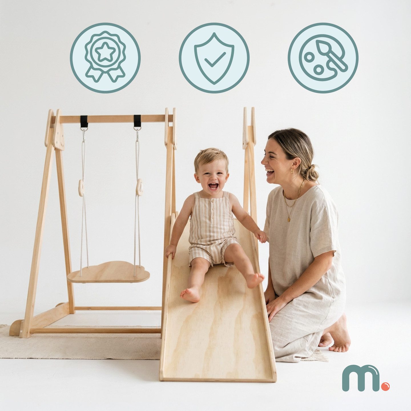 Mamabrum Spielcenter Mamabrum Indoor Spielplatz Holz mit Rutsche Schaukel Kletterwand