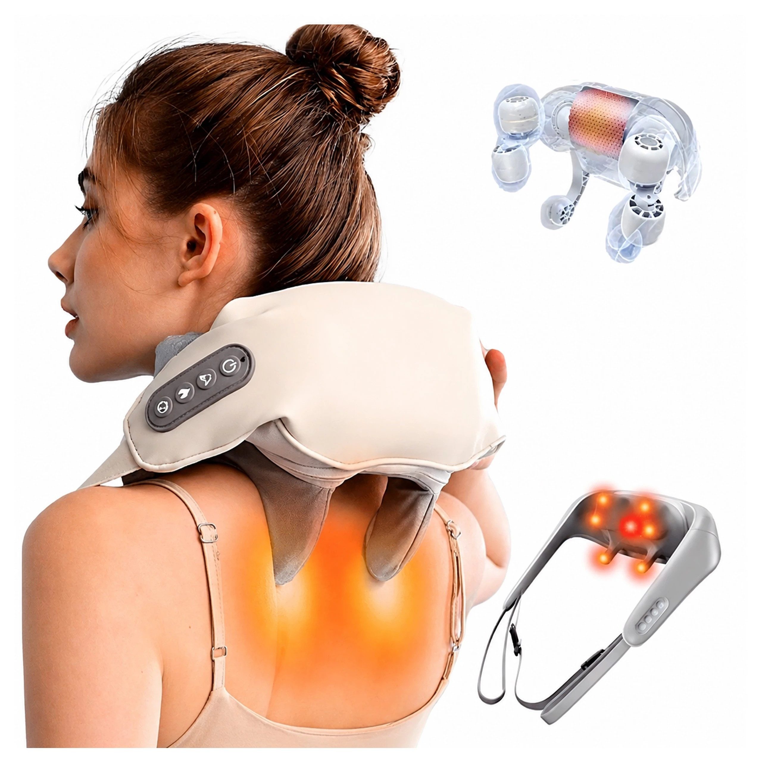 Realb2b Nacken-Massagegerät Shiatsu Nackenmassagegerät mit Wärmefunktion, Akku und 6 Massageköpfen, Shiatsu-Nackenmassagegerät mit Wärmefunktion, Akku, 6 Massageköpfen und USB-Ladung, Shiatsu-Nackenmassagegerät mit Akku, Wärmefunktion und Zubehör, Shiatsu, Wärmefunktion, Akku, 6 Massageköpfe