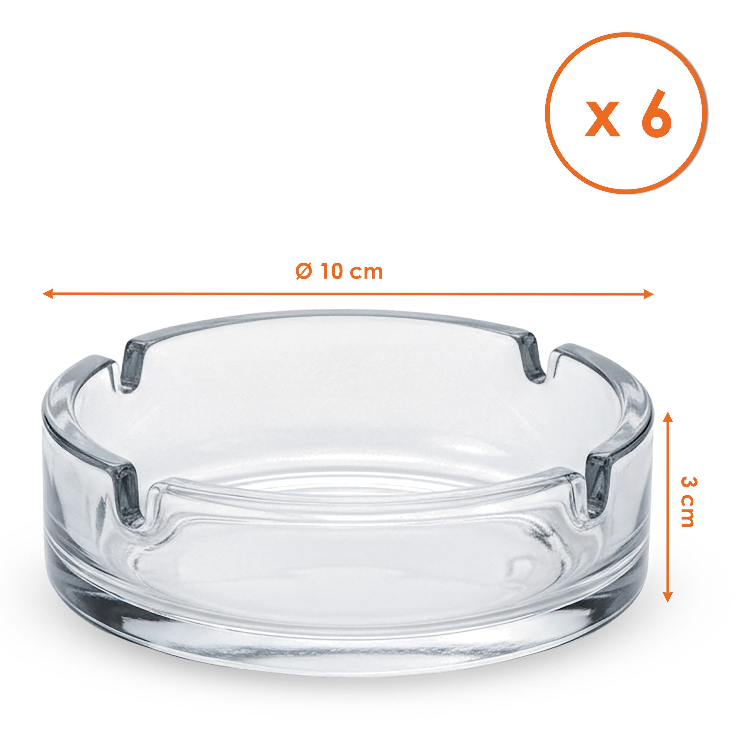 Spetebo Aschenbecher Glas Aschenbecher rund ca. 10cm - 6 Stück, Klassischer Tisch Ascher aus Klarglas