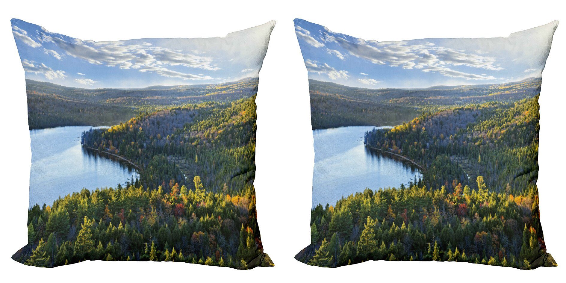 Kissenbezüge Modern Accent Doppelseitiger Digitaldruck, Abakuhaus (2 Stück), lake Forest Fall Wald Panorama