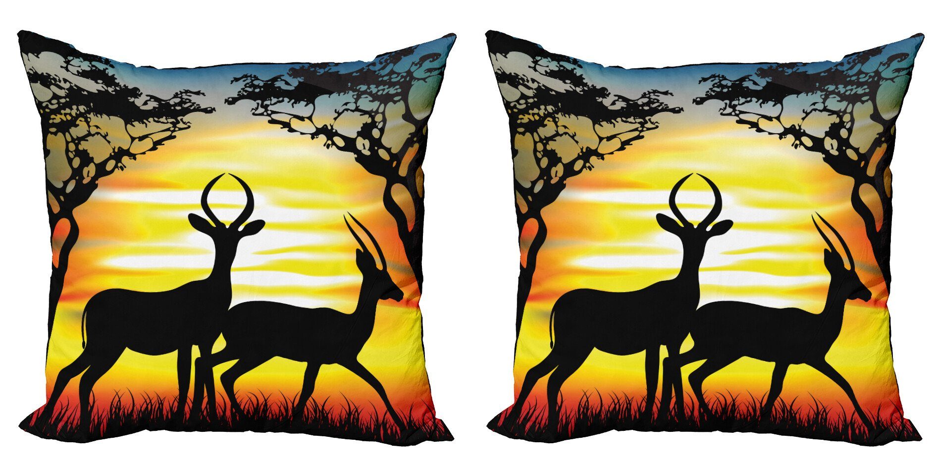 Kissenbezüge Antilope (2 Tiere Accent Abakuhaus auf Modern Sonnenuntergang Stück), Digitaldruck, Doppelseitiger