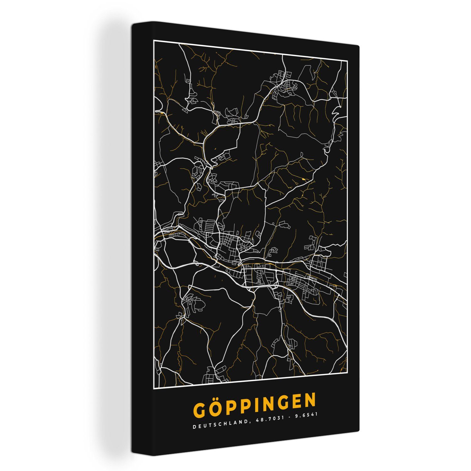 OneMillionCanvasses® Leinwandbild Göppingen - Stadtplan - Deutschland - Karte - Gold, (1 St), Leinwandbild fertig bespannt inkl. Zackenaufhänger, Gemälde, 20x30 cm