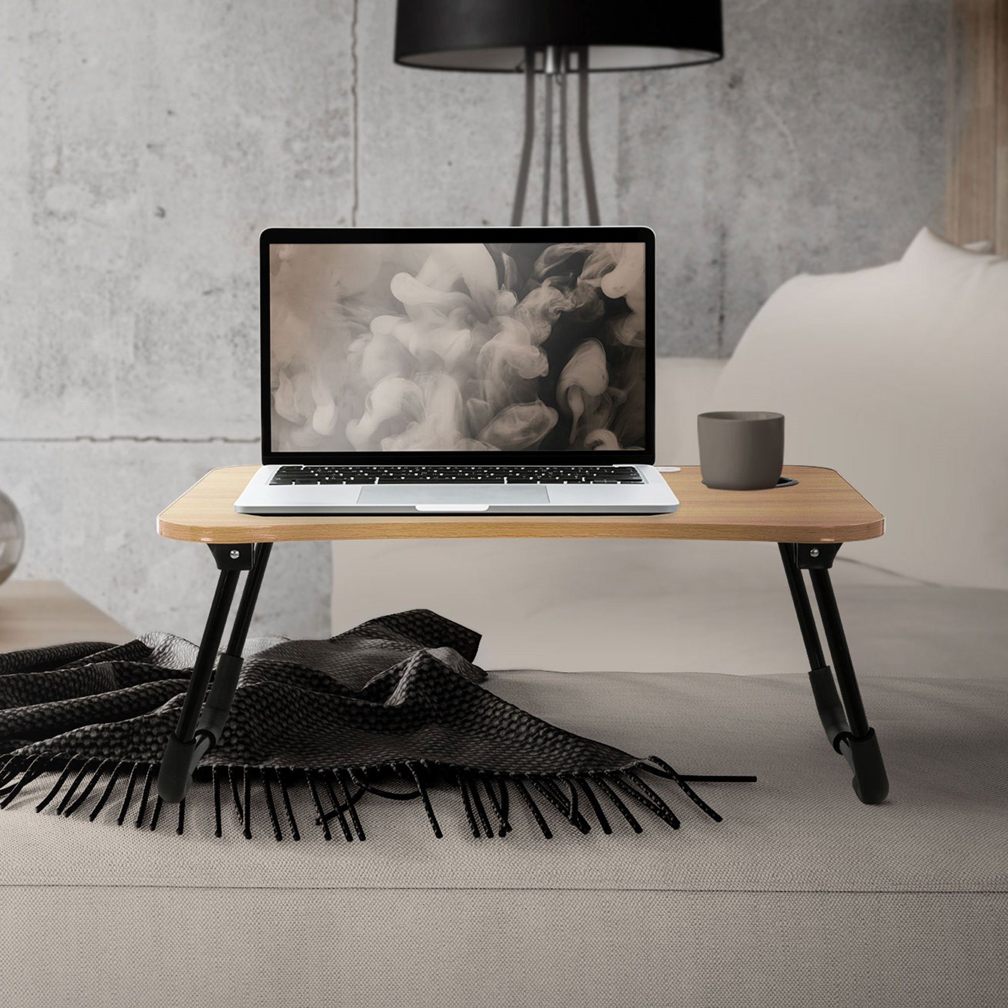 ML-DESIGN Laptoptisch Laptopständer Notebooktisch Betttisch Knietisch, Holzoptik 60x40cm mit 4 USB Ladeanschluss Schublade USB-Lampe Lüfter